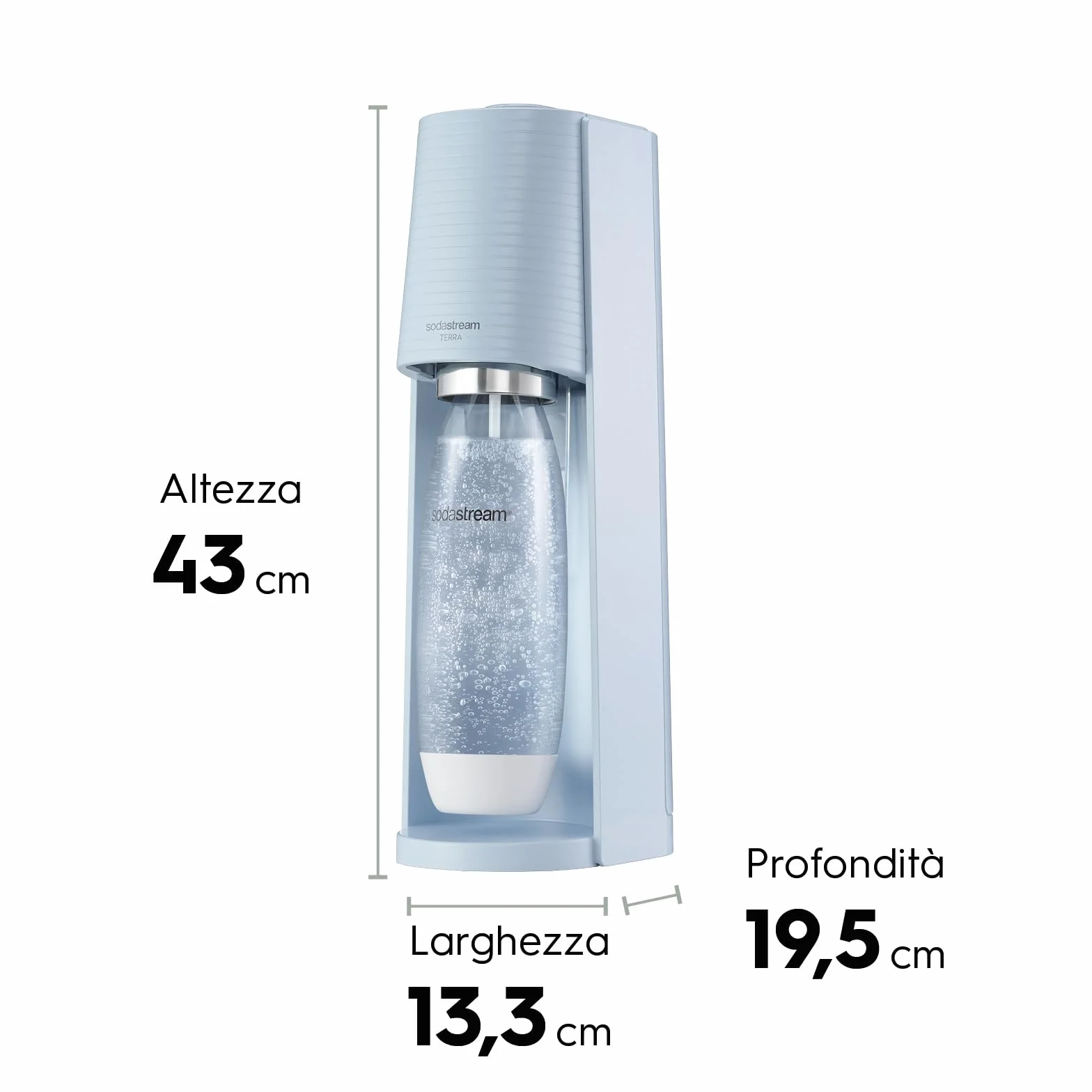 SodaStream Terra Gasatore Macchina per Acqua Frizzante con Cilindro CO2 e Bottiglia Lavabile in Lavastoviglie, Azzurro