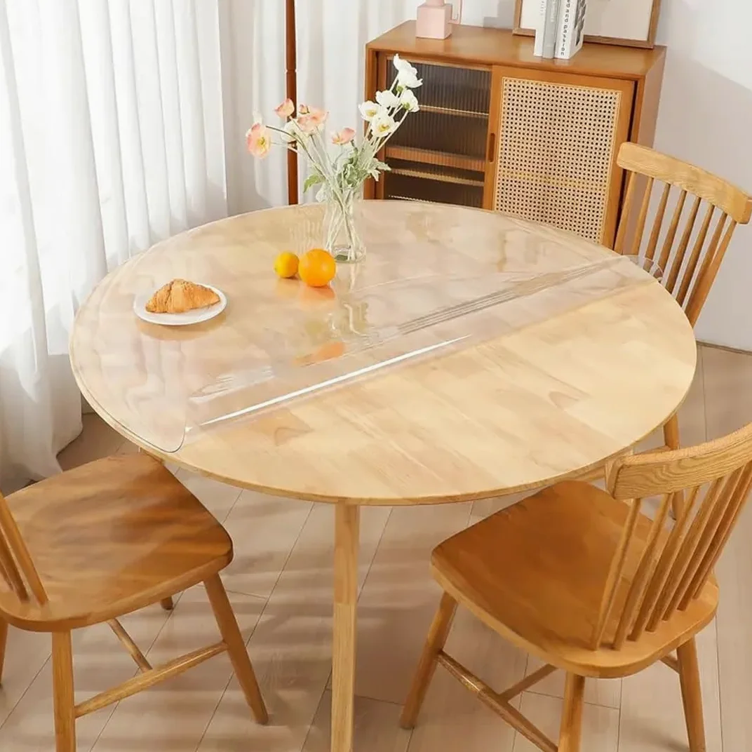Plastica Rotondo Tovaglia Trasparente per Tavolo da Pranzo Copritavolo Protezione per scrivania Spessore 1mm Impermeabile Sottomano da Scrivania 45/50/60/80/120cm(155cm/61in)