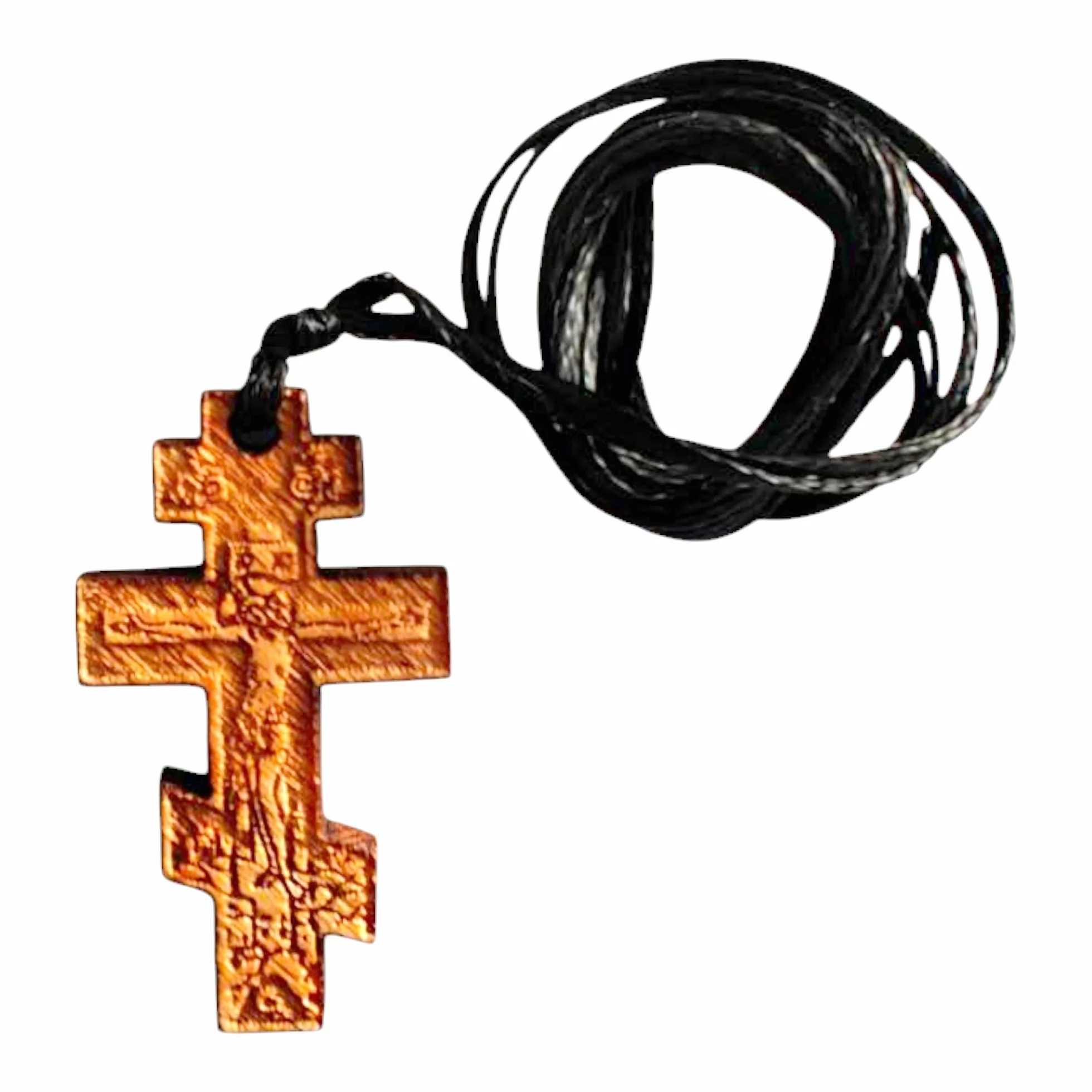 Iconsgr Ciondolo religioso greco ortodosso per collana con croce di legno / 47