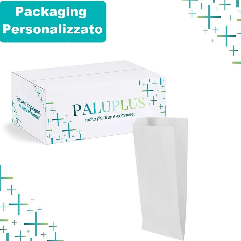 Palucart 1000 Sacchetti di Carta per Alimenti colore Bianco, misura 14x30 cm, Buste in carta Kraft per Trasporto di Cibi e Oggetti - M
