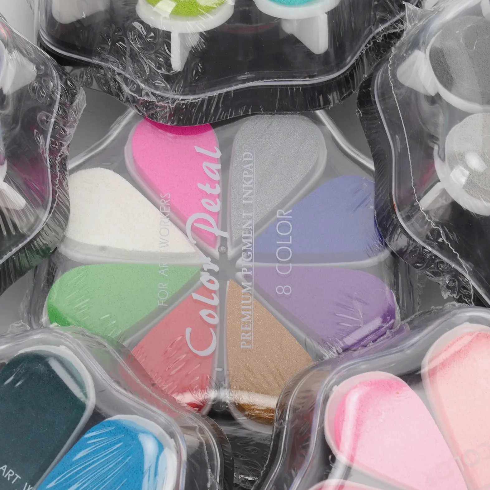 6 tamponi di inchiostro artigianali, tamponi di inchiostro lavabili, a forma di petalo, 48 colori metallici, cuscinetti per timbri in gomma fai-da-te, per la creazione di