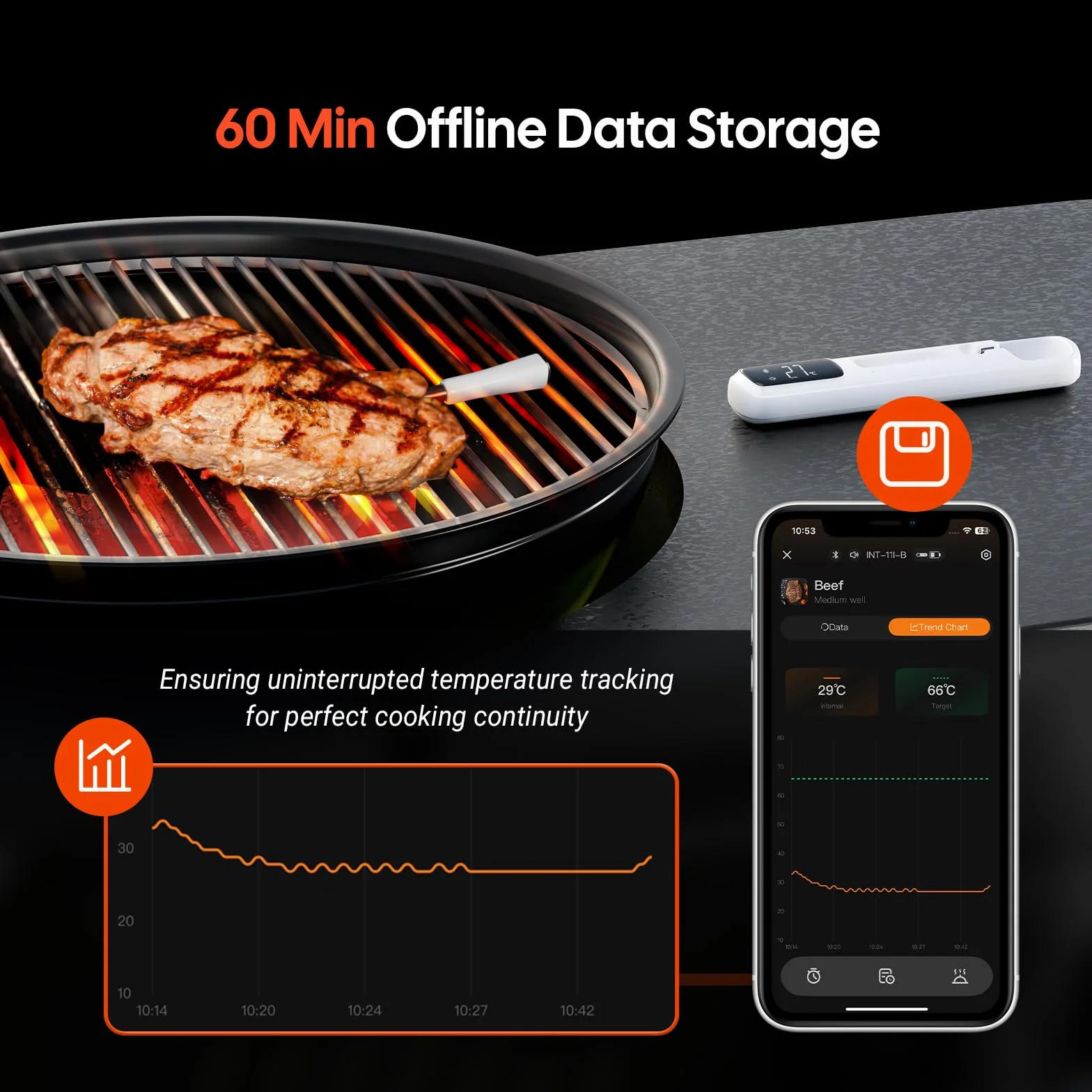 INKBIRD Termometro per Carne Wireless Bluetooth 5.4 305m IP67 Impermeabile
