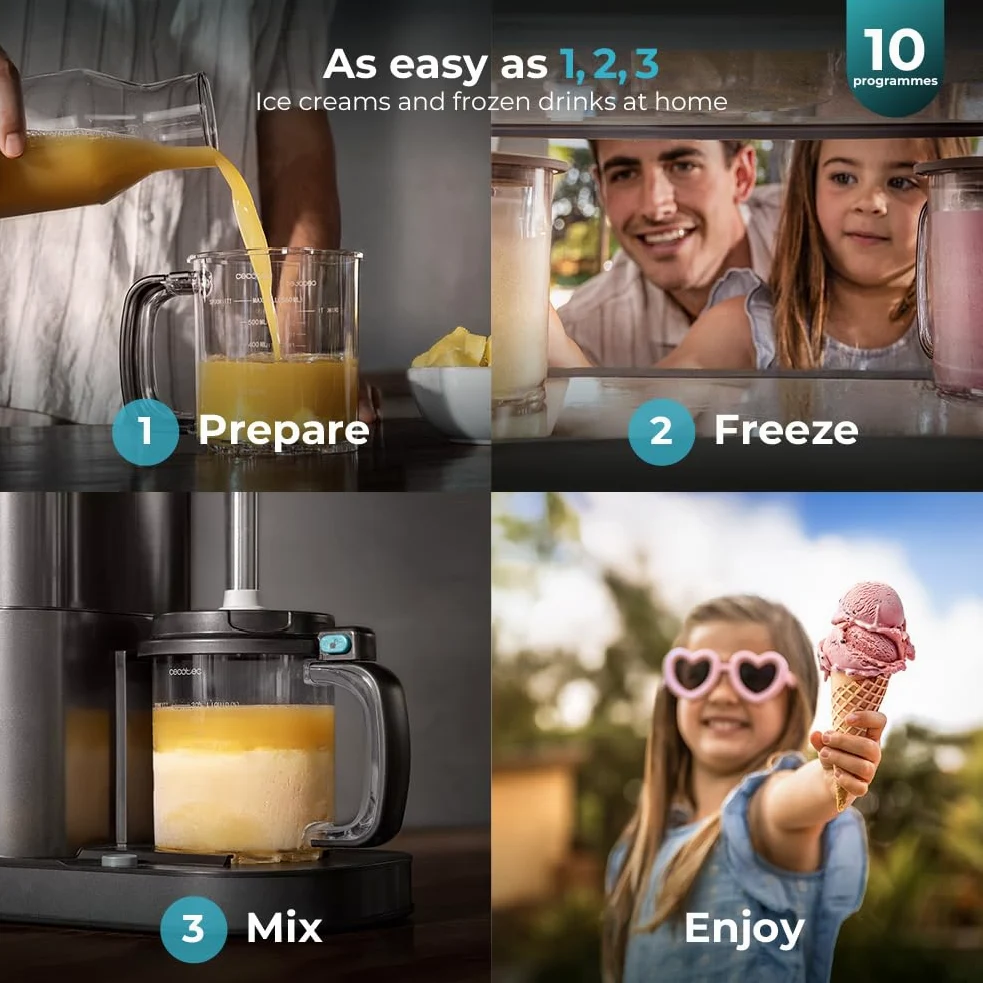 Cecotec Gelatiera - Macchina per Gelato e Dessert Congelati Gelatec 2100. 500W. 11 Programmi: Gelati. Sorbetti. Frullati. Frappè. Tecnologia CreamOn. Touch Screen. Capacità 2.1L con Tarrine BPA Free