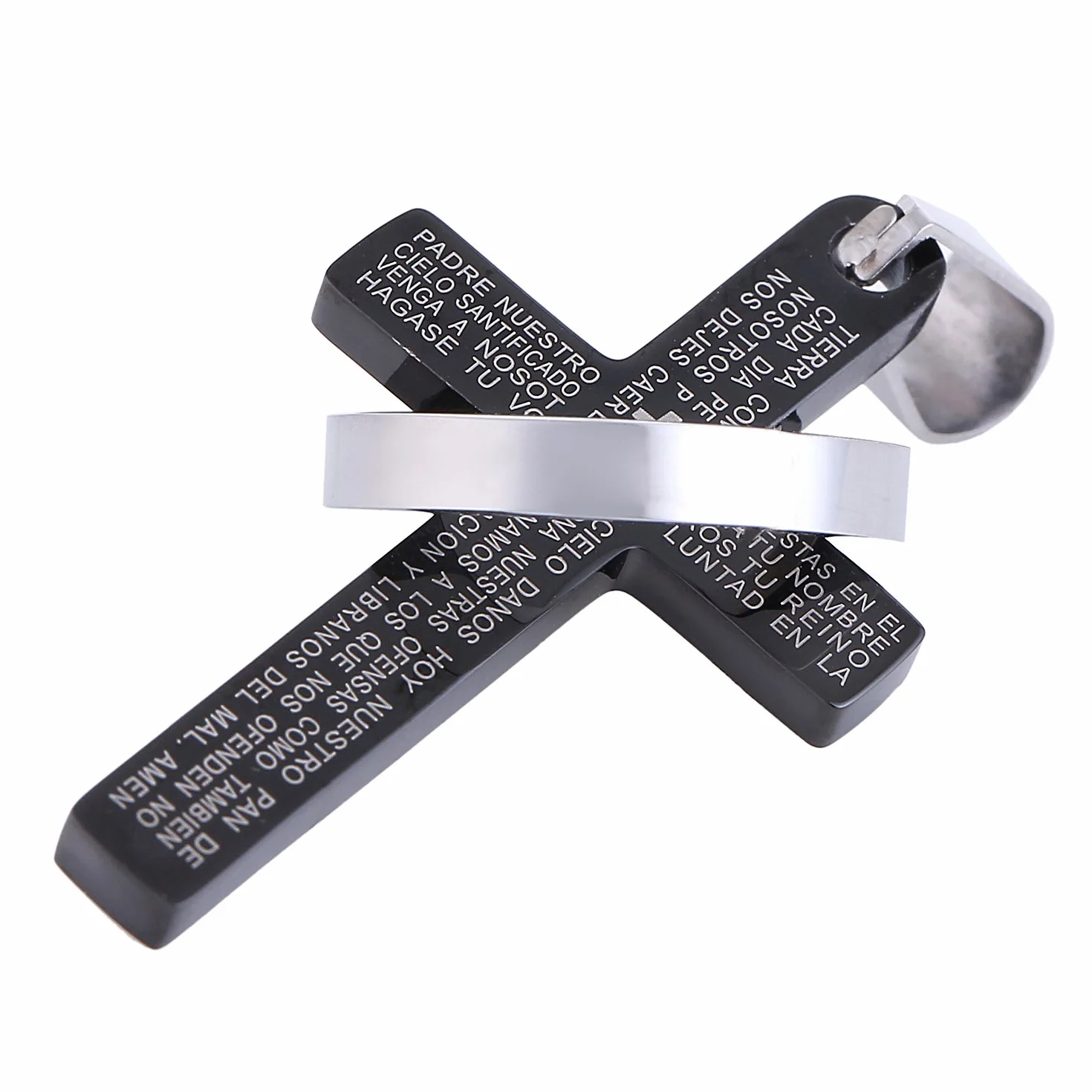 DonDon Collana uomo acciaio inox pelle ciondolo croce sacchetto velluto