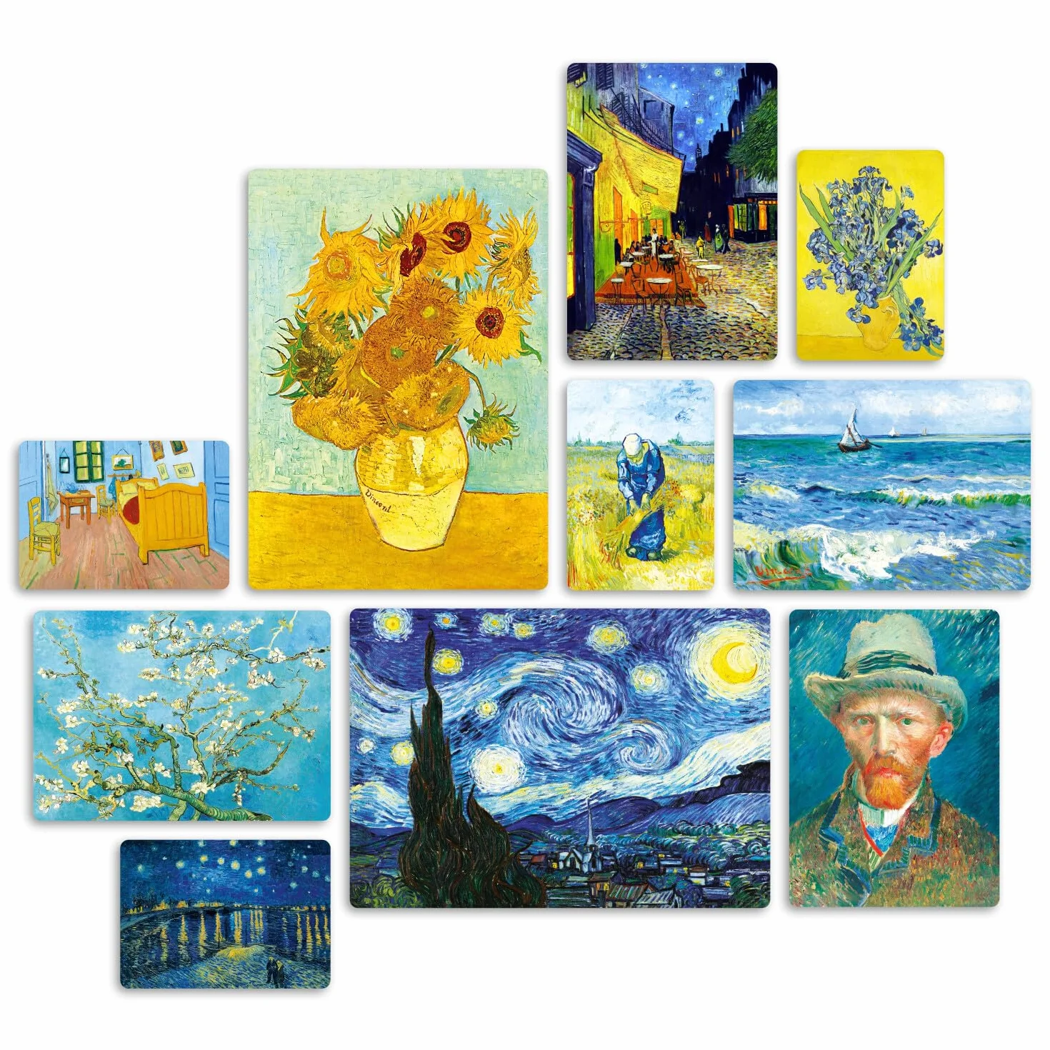 Giallobus Set 10 Quadri Multi Pannello Vincent Van Gogh Legno MDF 42x29,7cm 29,7x21cm 21x14,85cm Pronti da Appendere