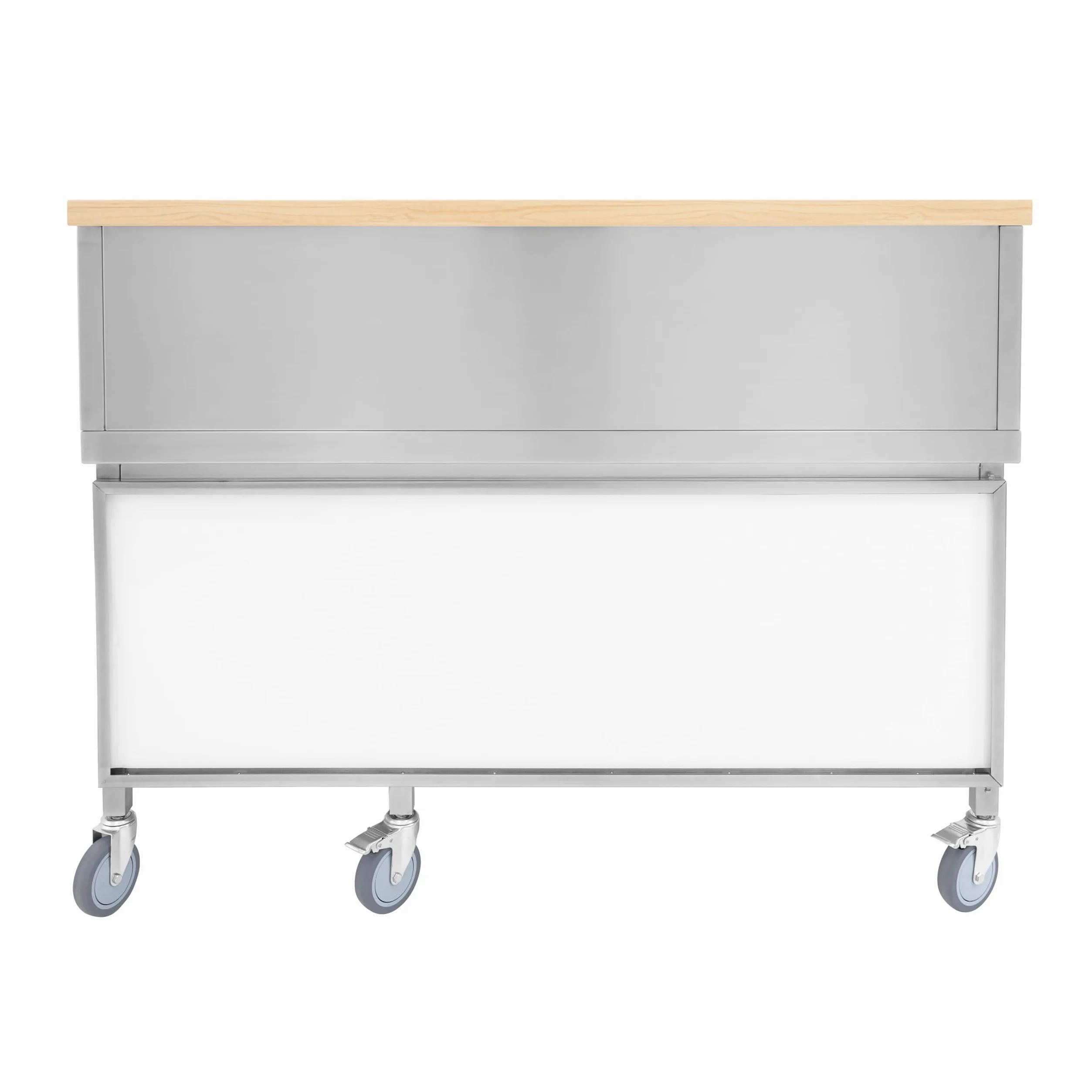 Postazione Mobile Cocktail Acciaio Inox Bancone Effetto Legno Ghiaccio Isolato 62L Lavello Integrato Mensole Doppio Livello Speed Rail Contenitori Gastro Portacoltelli Lavagna Magnetica e Shaker