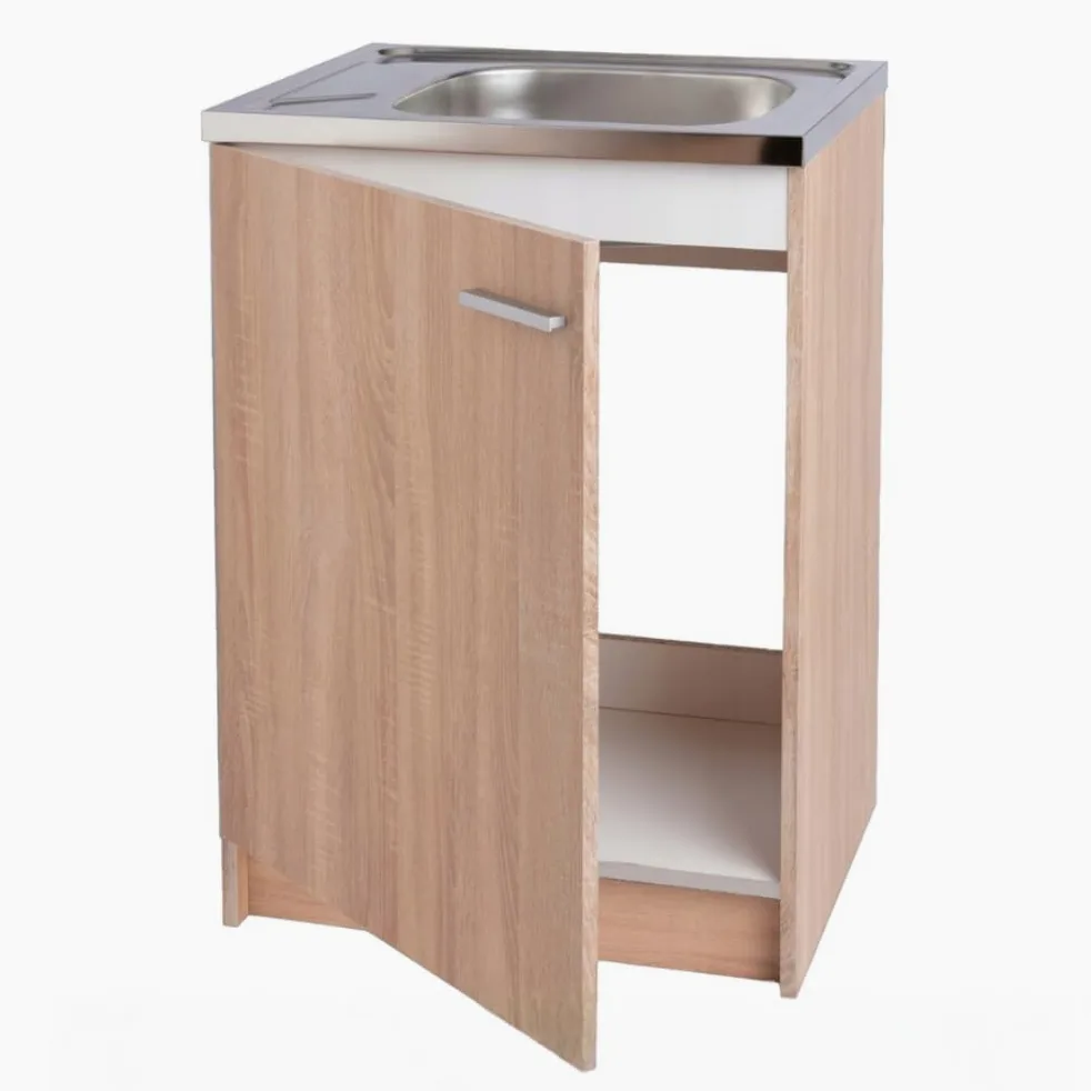 Armadietto da cucina 60 cm Sonoma lavello con rubinetto e sifone lavastoviglie completamente pronto per il montaggio