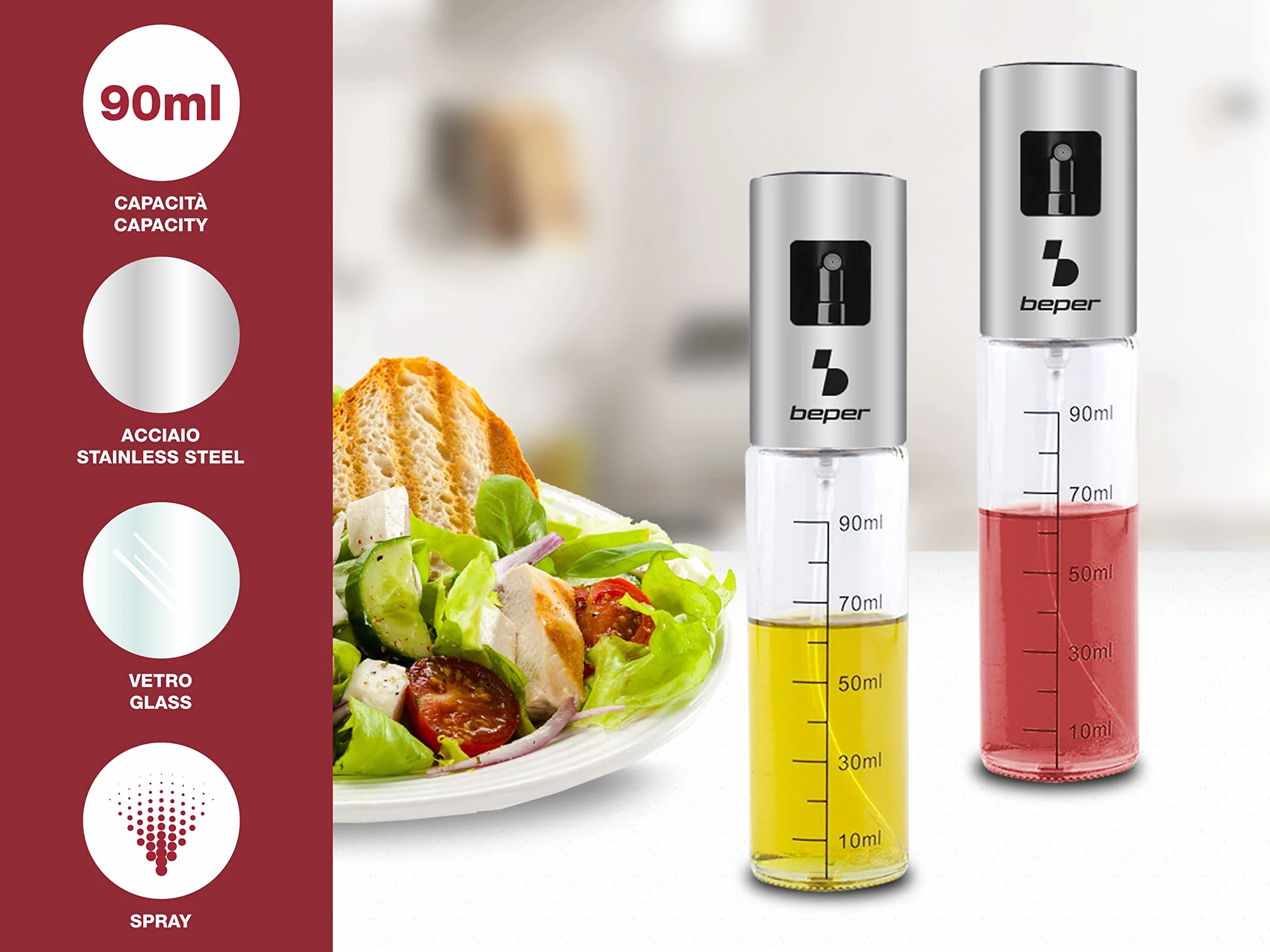 BEPER C102SPE001 Spruzzino per Olio con Contenitore in Vetro Graduato per Friggitrice Aria