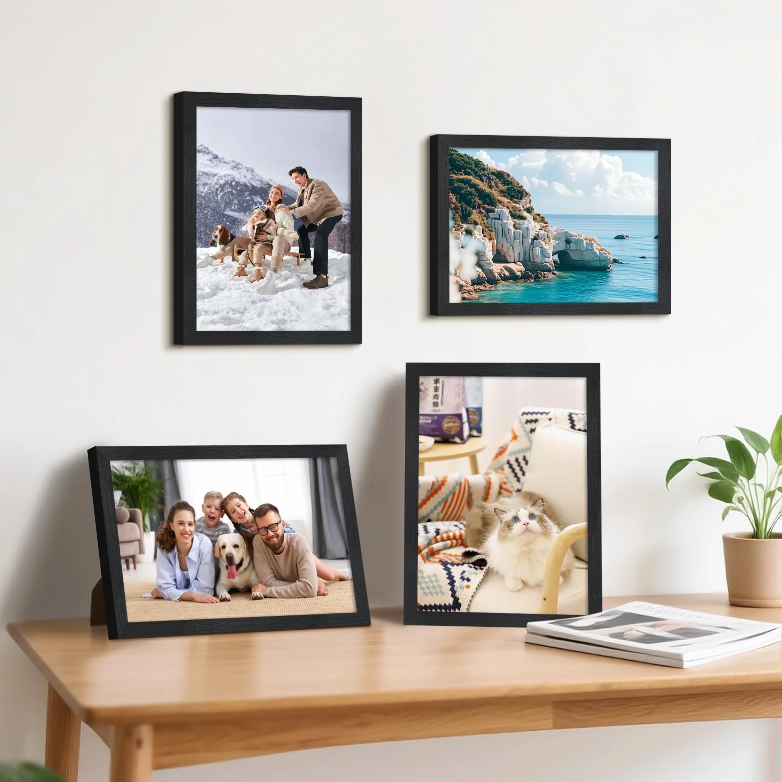 2cm 6Pcs A4 Cornice per Foto con Plexiglas HD, Cornice in Legno Nera 20x30cm, Cornice Portafoto per Pareti e Tavoli Orizzontali o Verticali per Foto, Immagini, Poster, Puzzle, Documenti, Diplomi