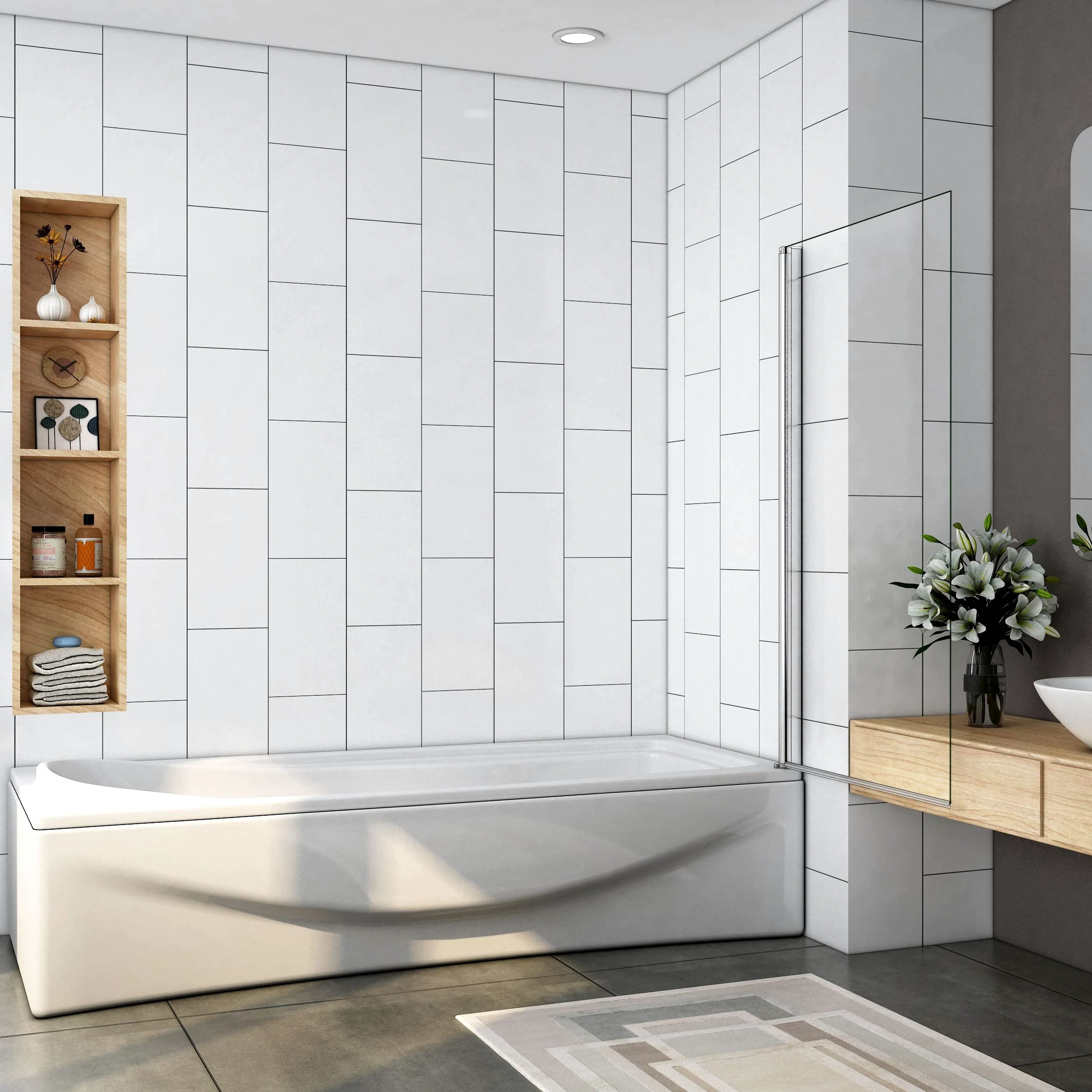 Parete Per Vasca Anta singola 80x140cm Sopravasca da Bagno in Vetro Temperato Trasparente 6 mm con telaio cromo lucido