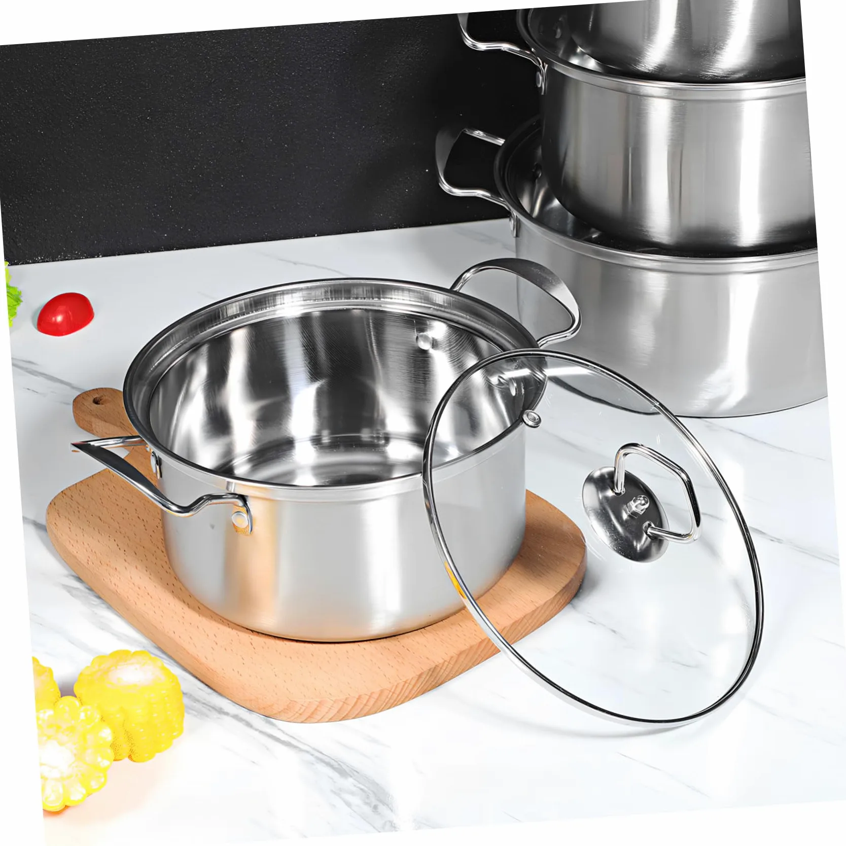 TOYANDONA Set Pentole per Brodo e Stufato in Acciaio Inox con Coperchi in Vetro, Pentole a Induzione Doppio Manico, 10 Pezzi per Cucina Domestica e Preparazione Zuppe