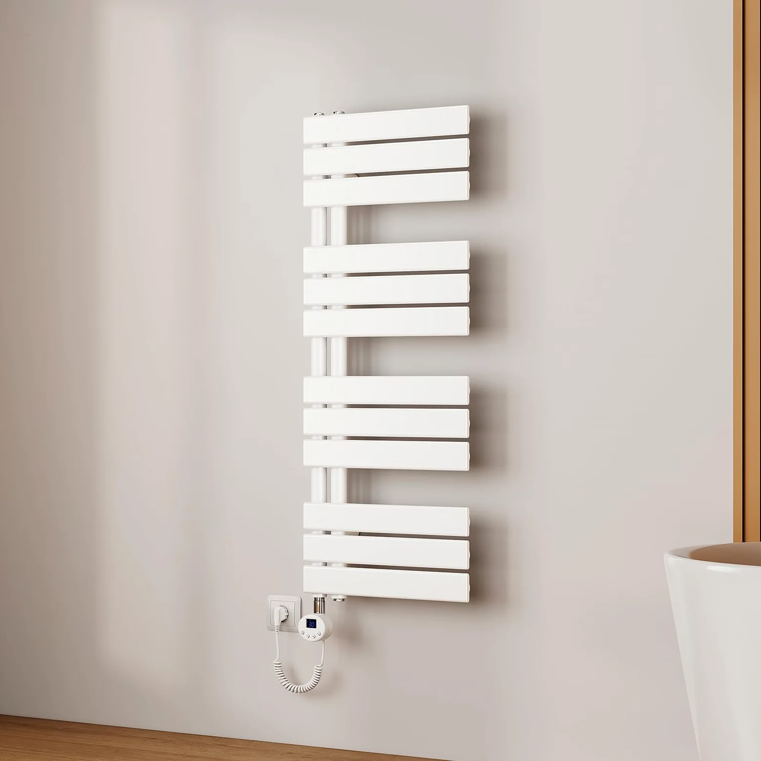 EMKE Scaldasalviette Elettrico 104x40 cm Bianco, Porta-Asciugamani Riscaldante con Termostato WiFi, 400W, Termoarredo Elettrico per Bagno