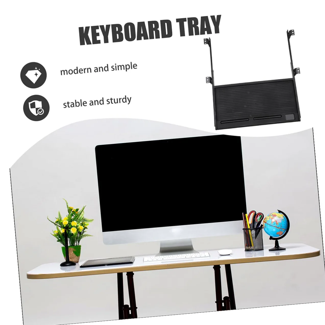 AdjustabKeyboard Vassoio PP & Metallo Scrivania Der per Risparmio di Spazio Sto Pratico Sottoscrivania Supporto Tastiera per Ufficio Design