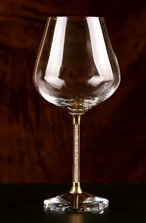Lussuoso set di bicchieri da vino in cristallo con rastrelliera girevole, stelo dorato, stile europeo, bicchieri da vino rosso, 550 ml, collezione premium da bar