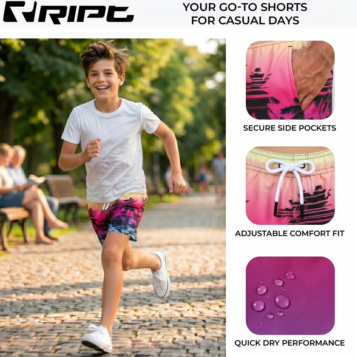 Boardshort Bambino Asciugatura Rapida Protezione UV 50 Pantaloncini Surf Nuoto Rosa 9-10 Anni