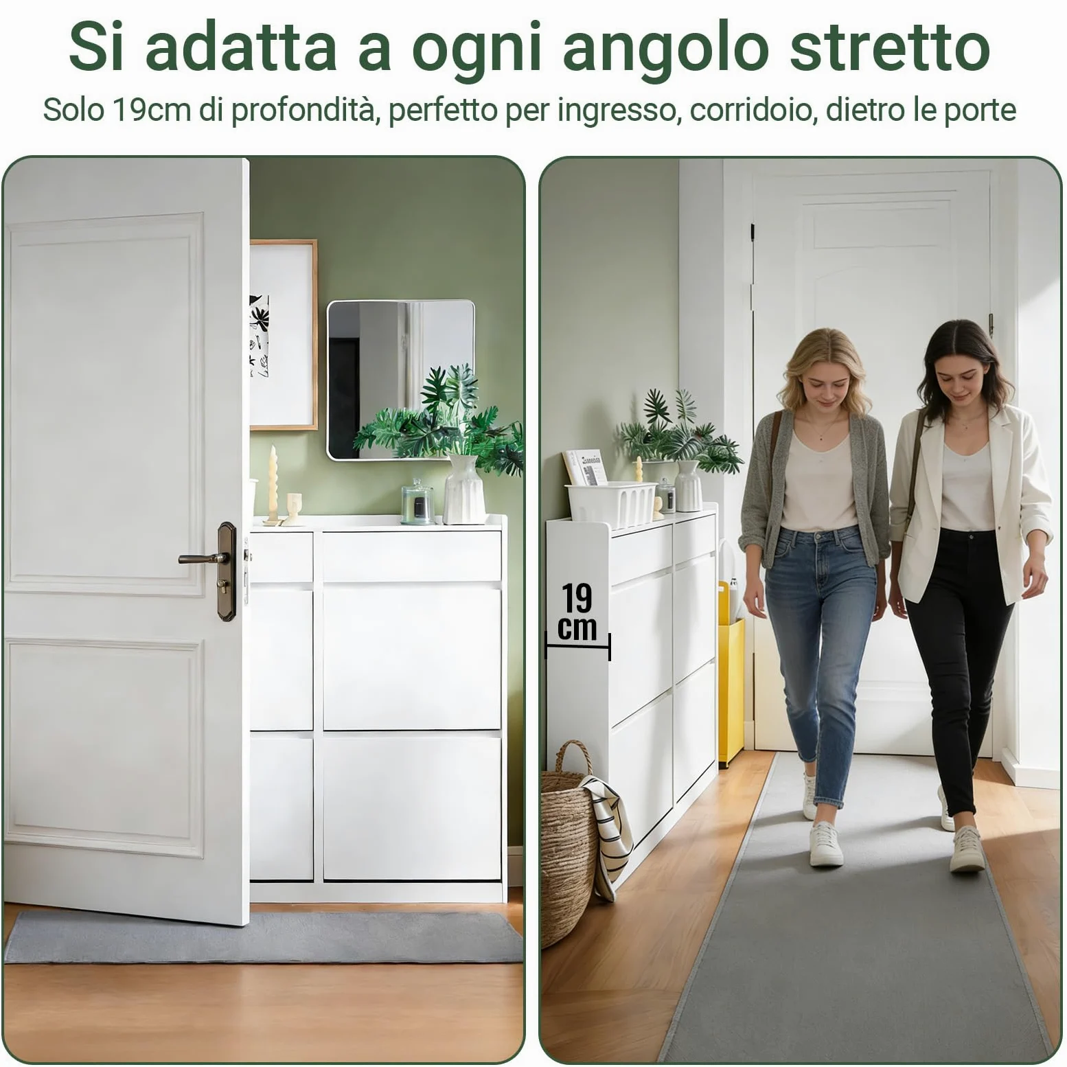 SoBuy Scarpiera Salvaspazio con 4 Ante Ribaltabili e 2 Cassetti, Grande Capacità, Mobile Scarpiera per Ingresso e Corridoio, Ideale per Piccoli Appartamenti - Design Moderno, 98x19x95cm – FSR169-W