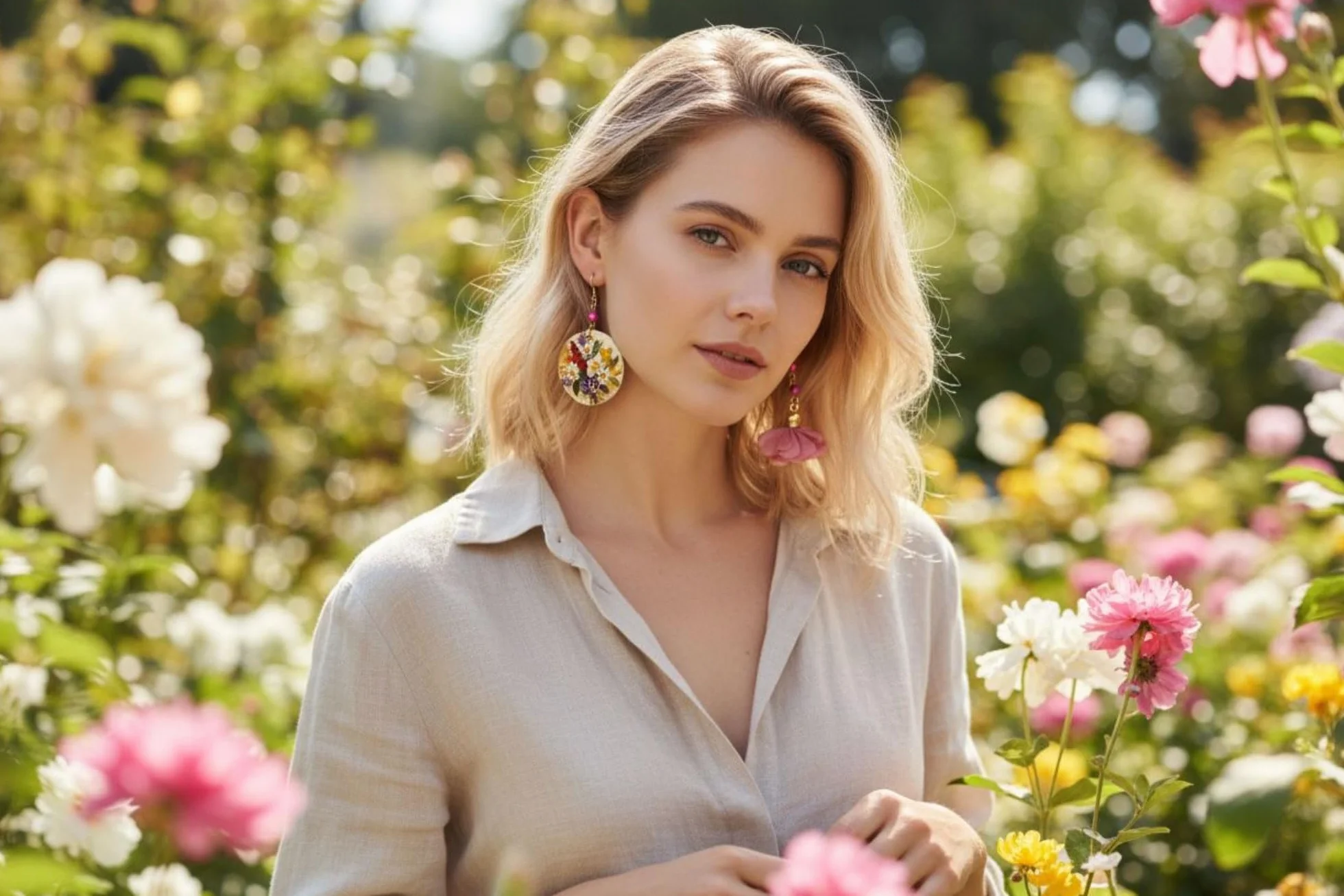 Orecchini dipinti a mano FIORI INGLESI – Gioielli da donna, Gancio in argento, Made in Italy
