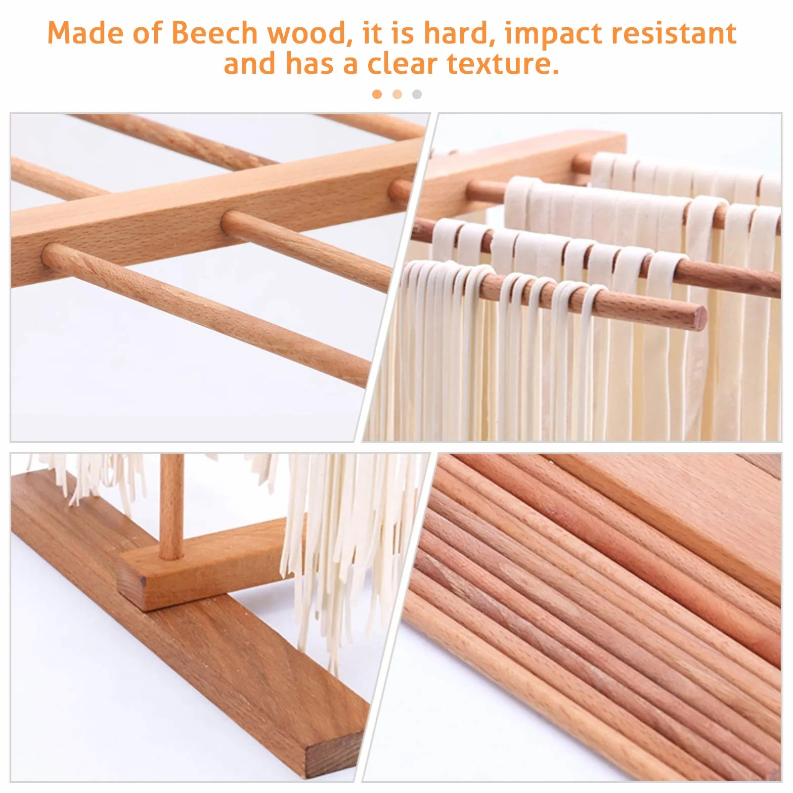 DIYARTS Stendino per Pasta 8 File Pieghevole in Legno di Faggio Essiccatori Fatti A Mano per Spaghetti Freschi Rack da Cucina Multifunzionale per Tazze da Asciugamani Cucina