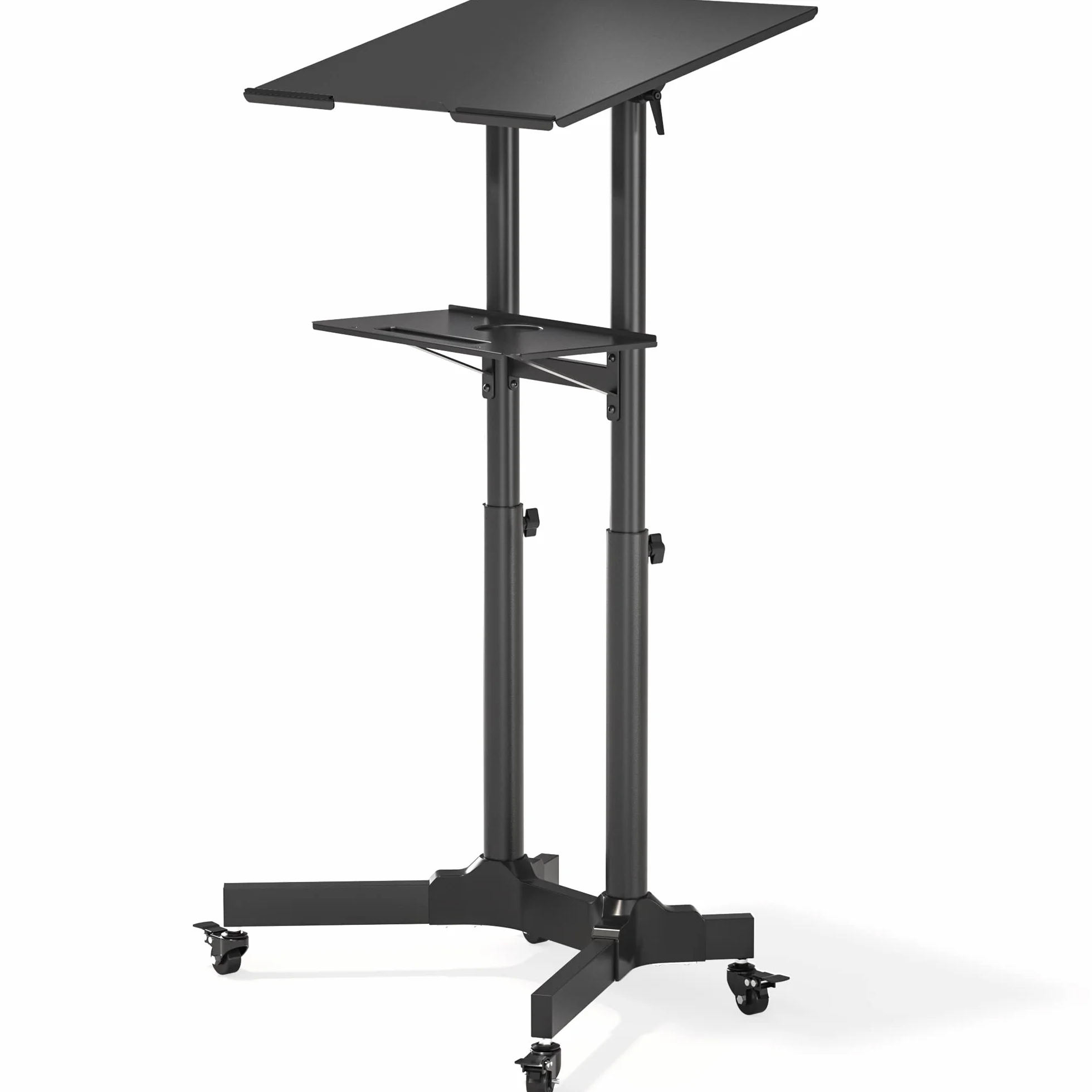 BONTEC Tavolino da Laptop, Tavolino Porta PC con Ruote Bloccabili e Piano Inclinabile, Altezza Regolabile, per Lavoro Studio Tavolo del Computer Spostabile,Nero