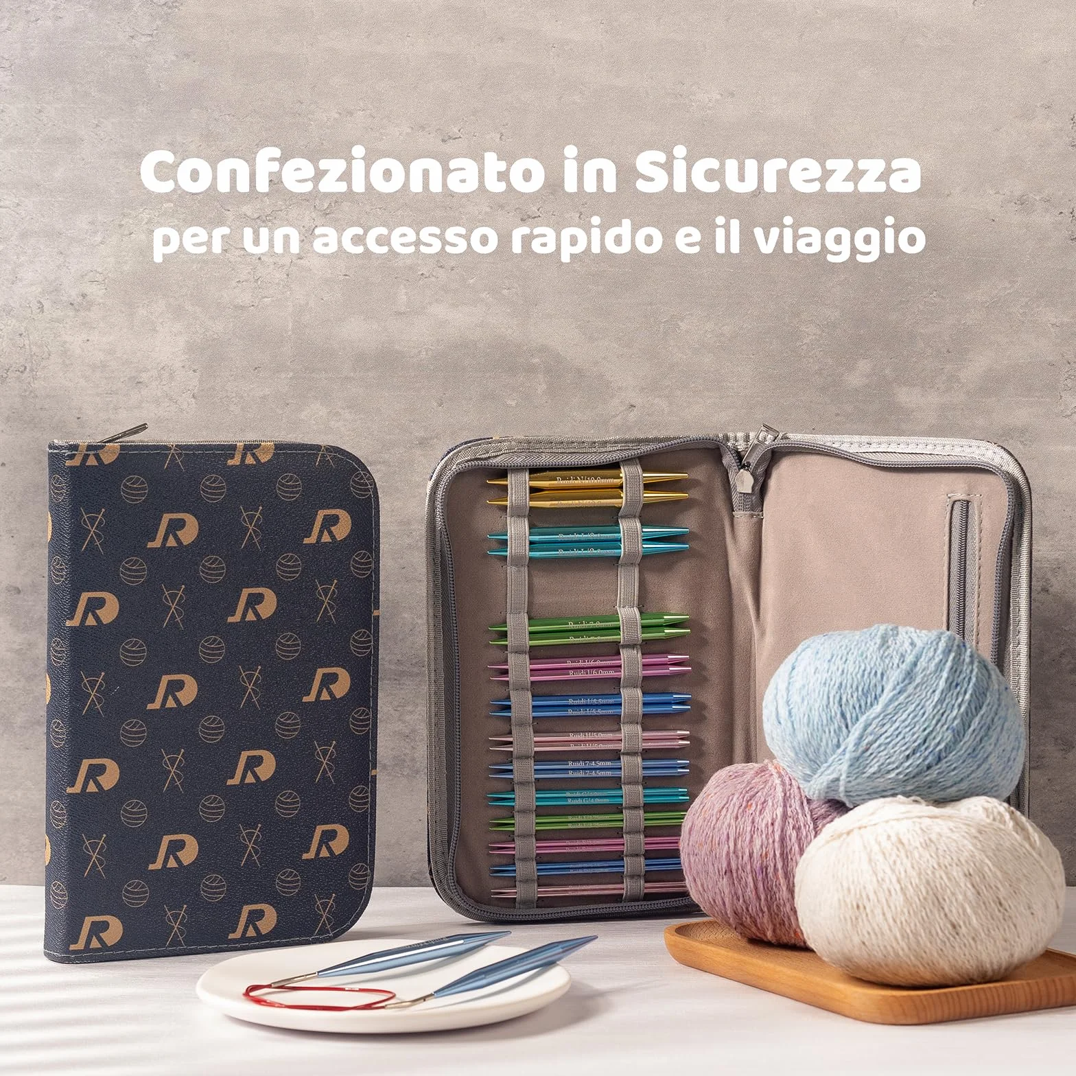 RUIDI Set di Ferri da Maglia Circolari Intercambiabili in Alluminio Leggero, 13 Paia (10cm), 2,75mm-10mm con Custodia