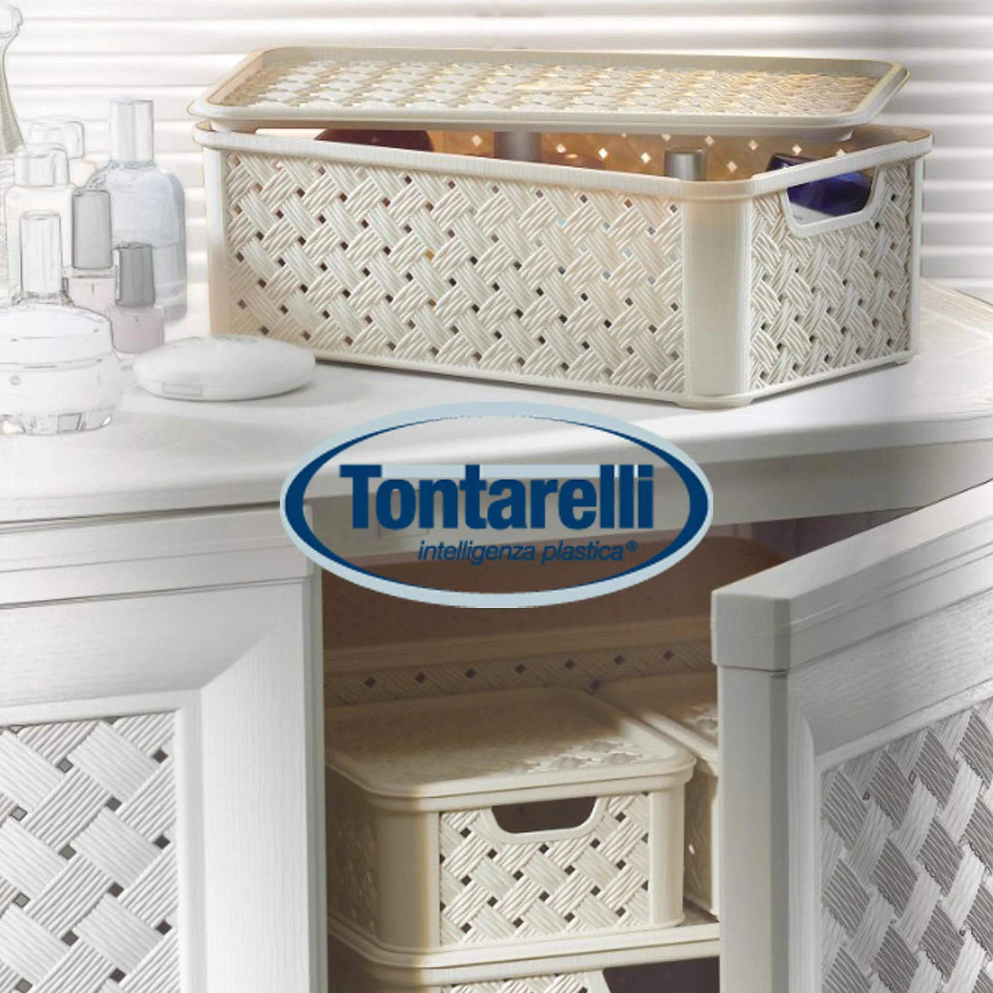 Tontarelli Cesta Biancheria Arianna con Coperchio lt48 wengè Riordino Lavanderia, Marrone, 48 Litri