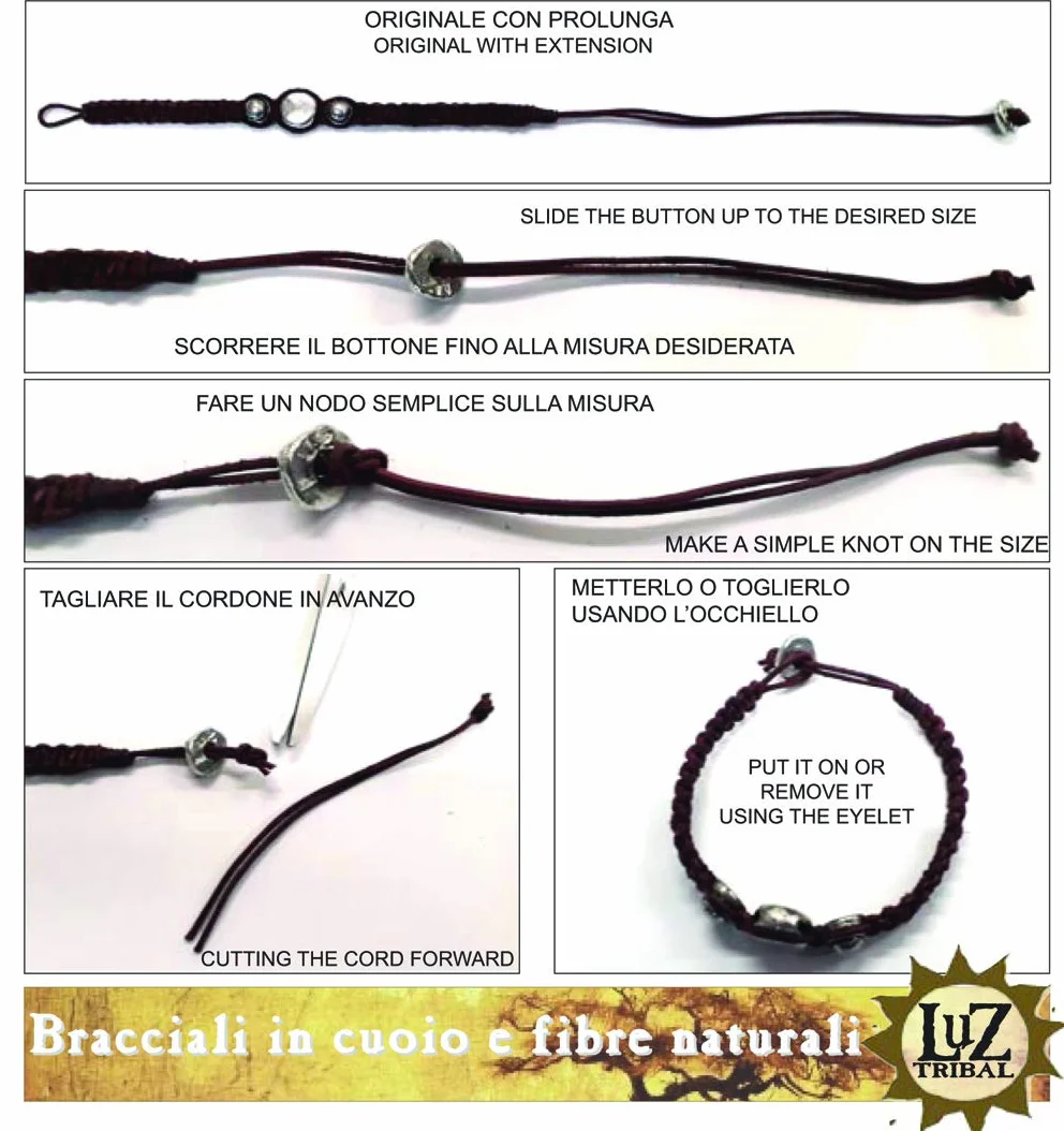 Bracciale uomo in cuoio grezzo intrecciato a mano regolabile