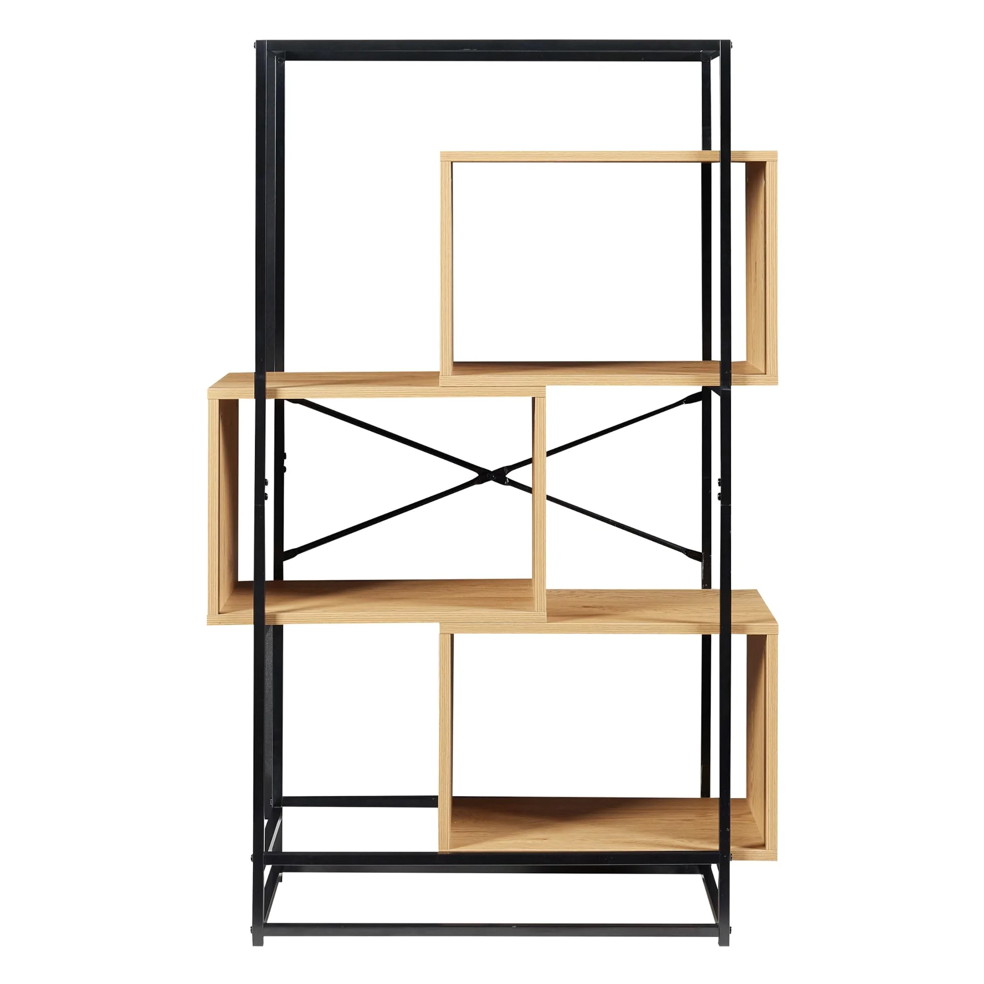 [en.casa] Scaffale da Terra con 3 Scomparti Aperti Libreria Mobile Espositore per Casa Ufficio Negozio 126 x 80 x 33 cm - Effetto Rovere/Nero