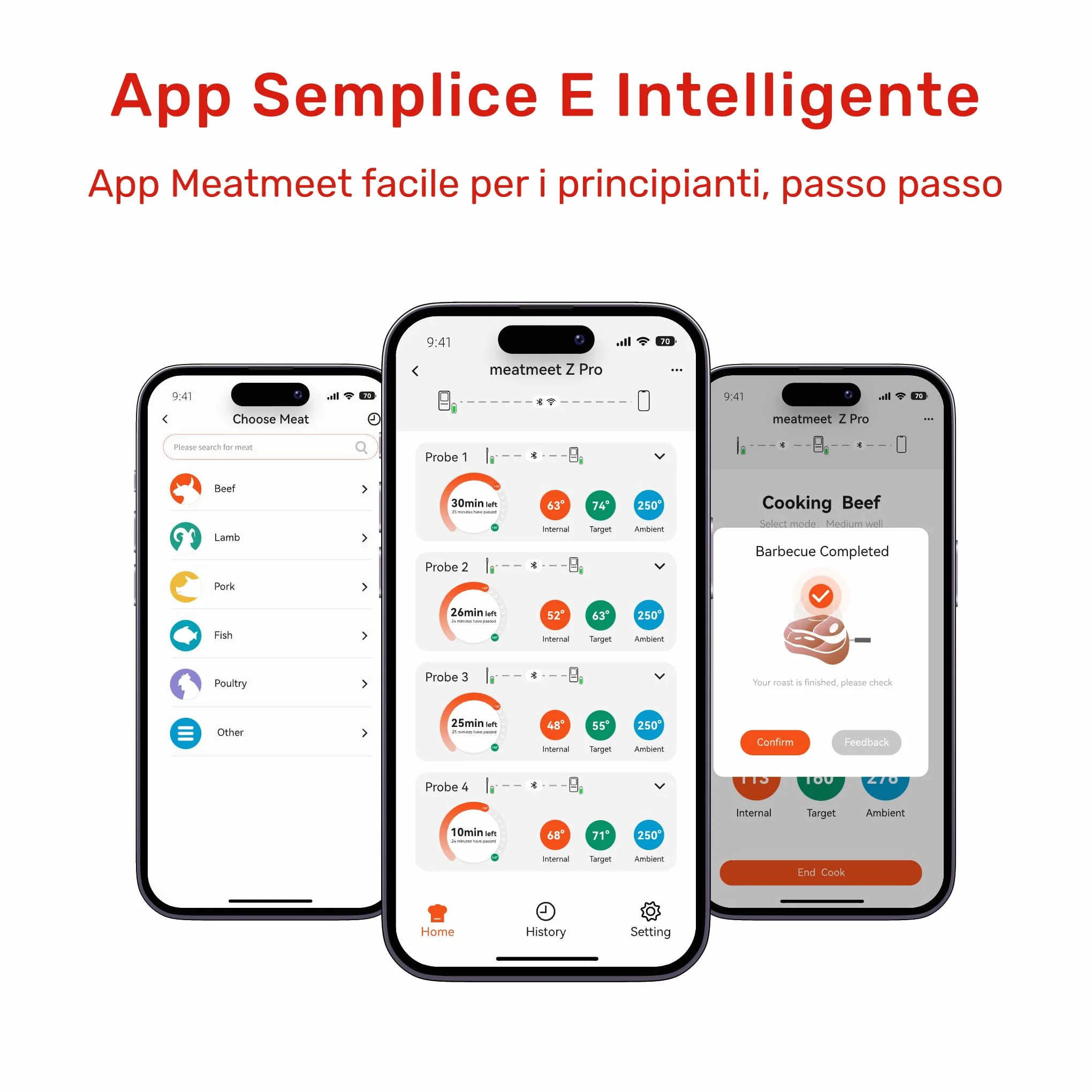 Z Pro Termometro per carne wireless con WiFi e Bluetooth, 4 sonde con 6 sensori, Resistenza a 595°C, Impermeabile IP69, ideale per Forno, BBQ, Grigliate, Affumicatori, forni e cucina