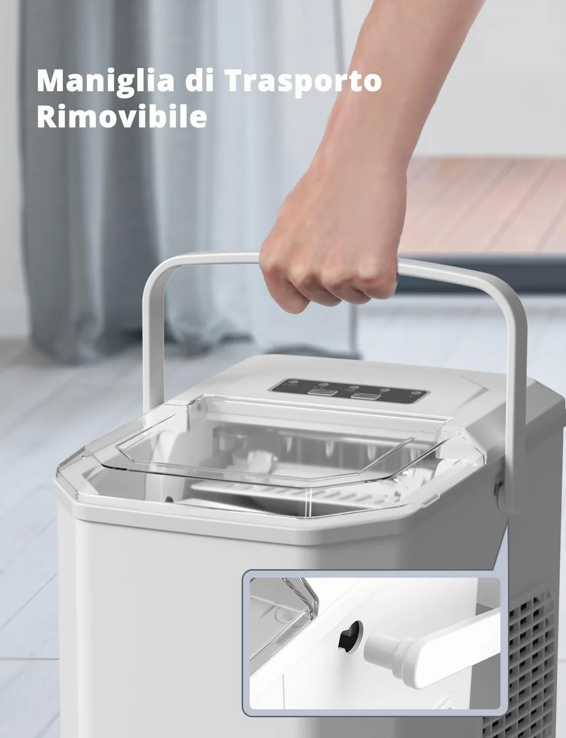Macchina Ghiaccio 12kg/24h, Macchina del Ghiaccio Casa Autopulente 1,5L, Macchina per il Ghiaccio Professionale, Pronto in 6 Minuti, con Maniglia/Silenzioso/Paletta/Cestello, Nero