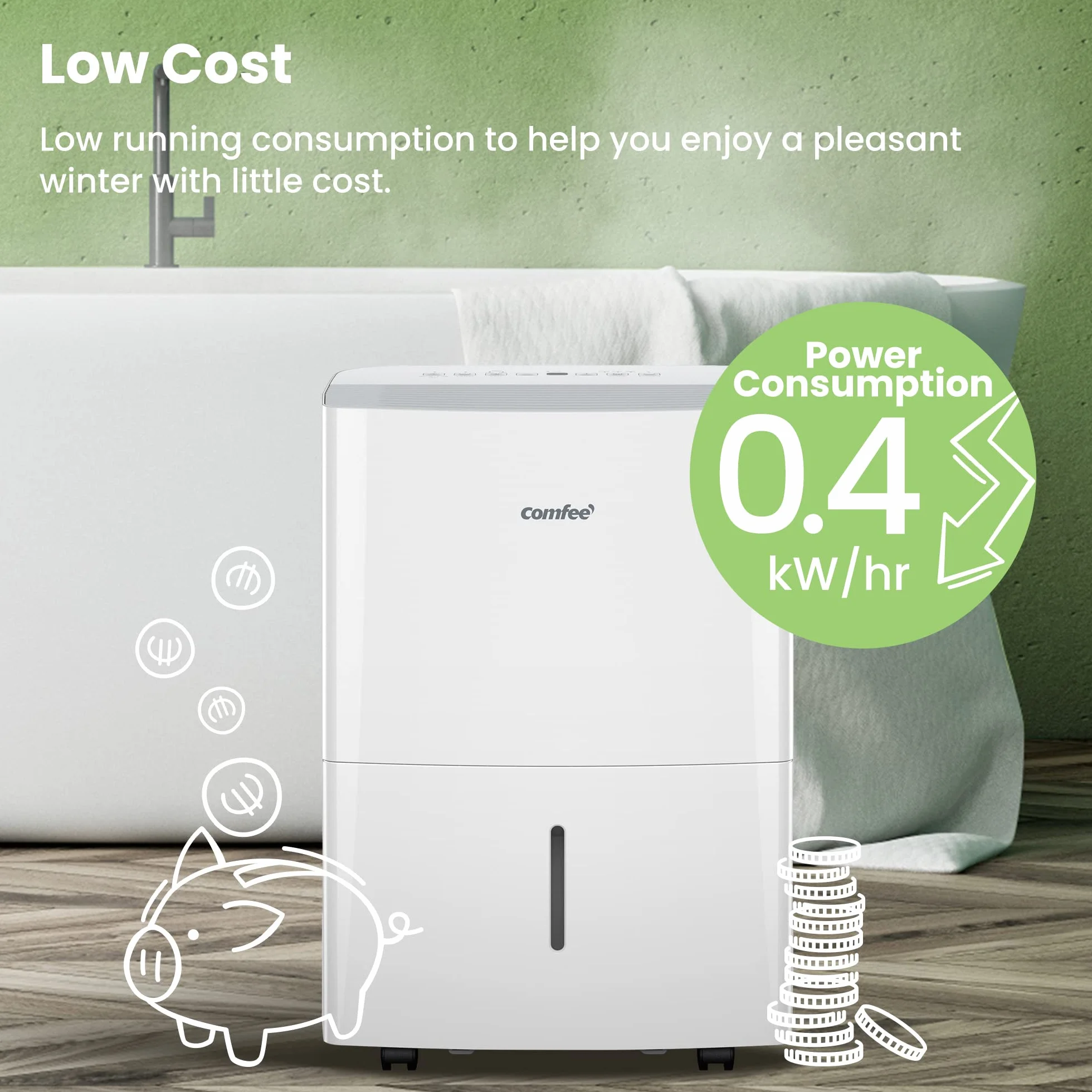 COMFEE' Deumidificatore Casa Muffa 16L/24h, Adatto fino a 32㎡, Tanica da 3L, Deumidificazione Smart, Controllo WiFi, Compatibile con Alexa, Ruote Piroettanti, Timer, MDDF-16DEN7 WF