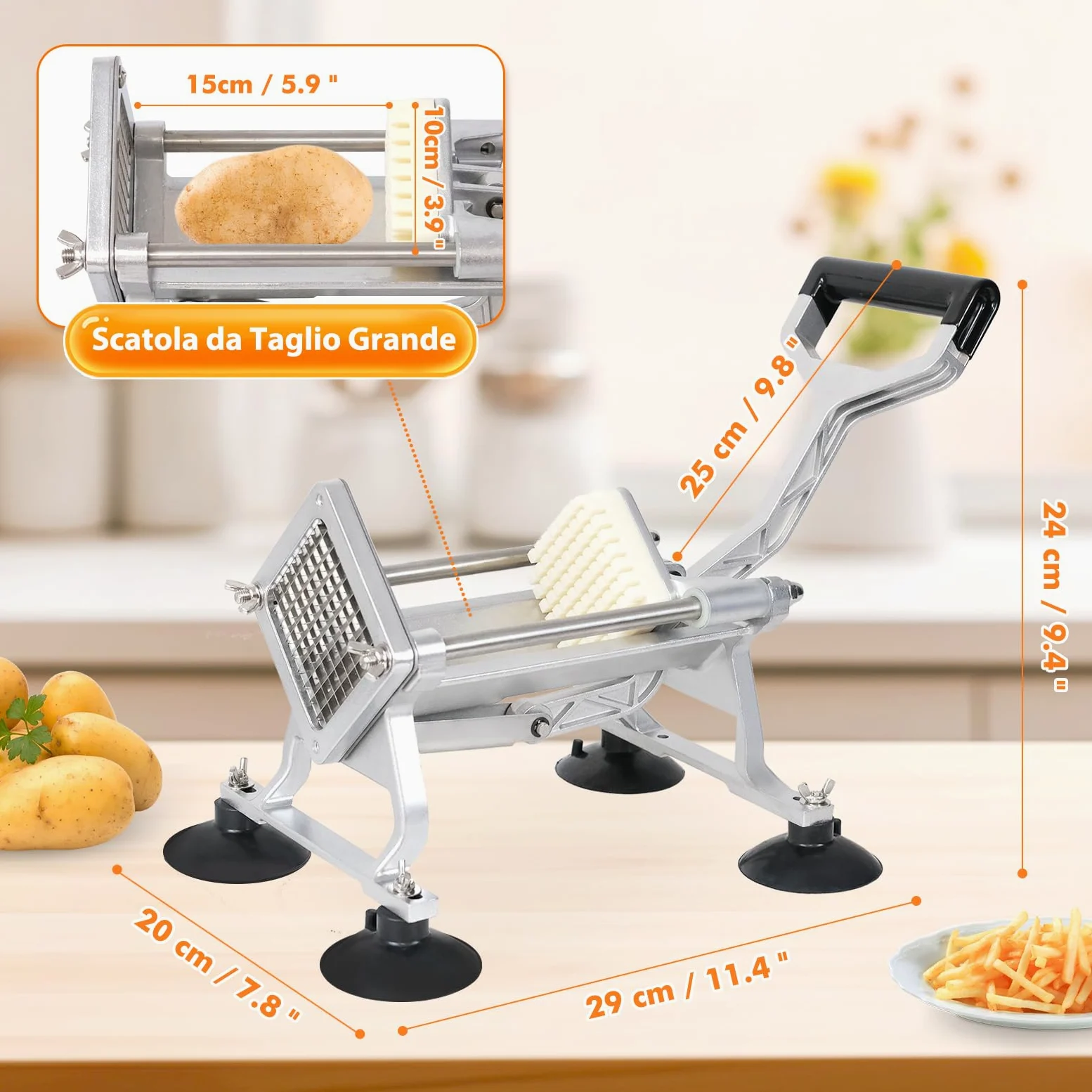 Anatole Tagliapatate per Patate Fritte Professionale con 6mm 9 mm 13 mm Lame in Acciaio Inossidabile Taglia Patatine Fritte Commerciale Tagliaverdure a Bastoncini con Ventose per Cipolle Carote
