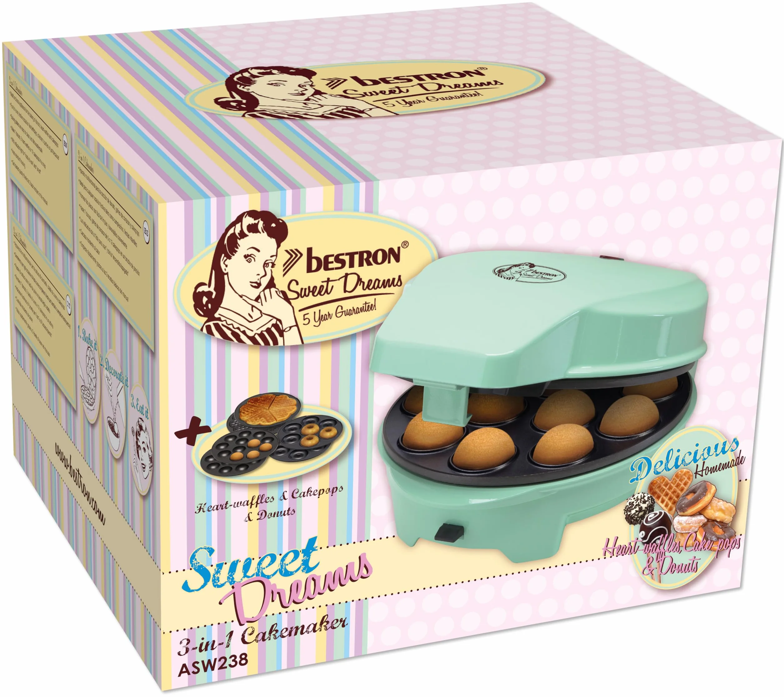 Bestron ASW238 Stampo per Torte 3-in-1 700 W Copper Menta