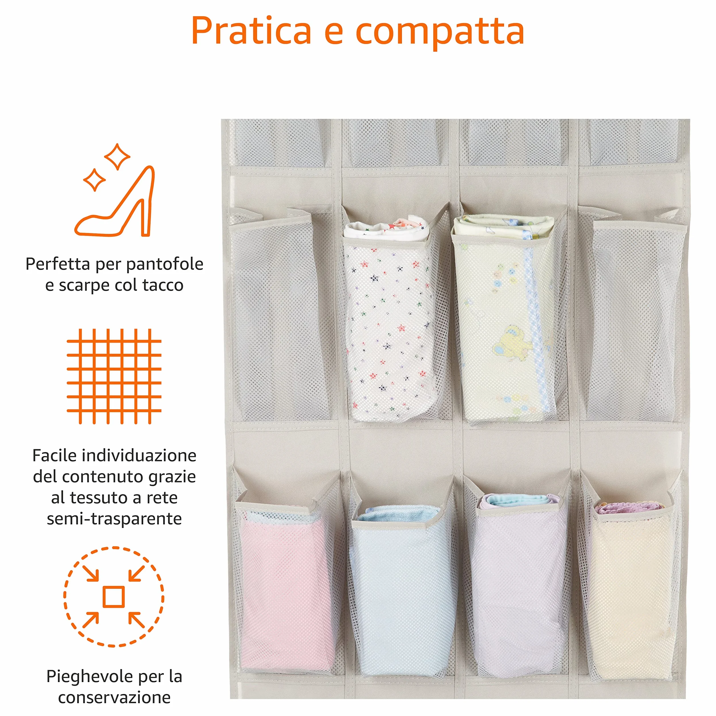 Amazon Basics Scarpiera a sospensione da porta 24 scomparti 48x170.7 cm Grigio