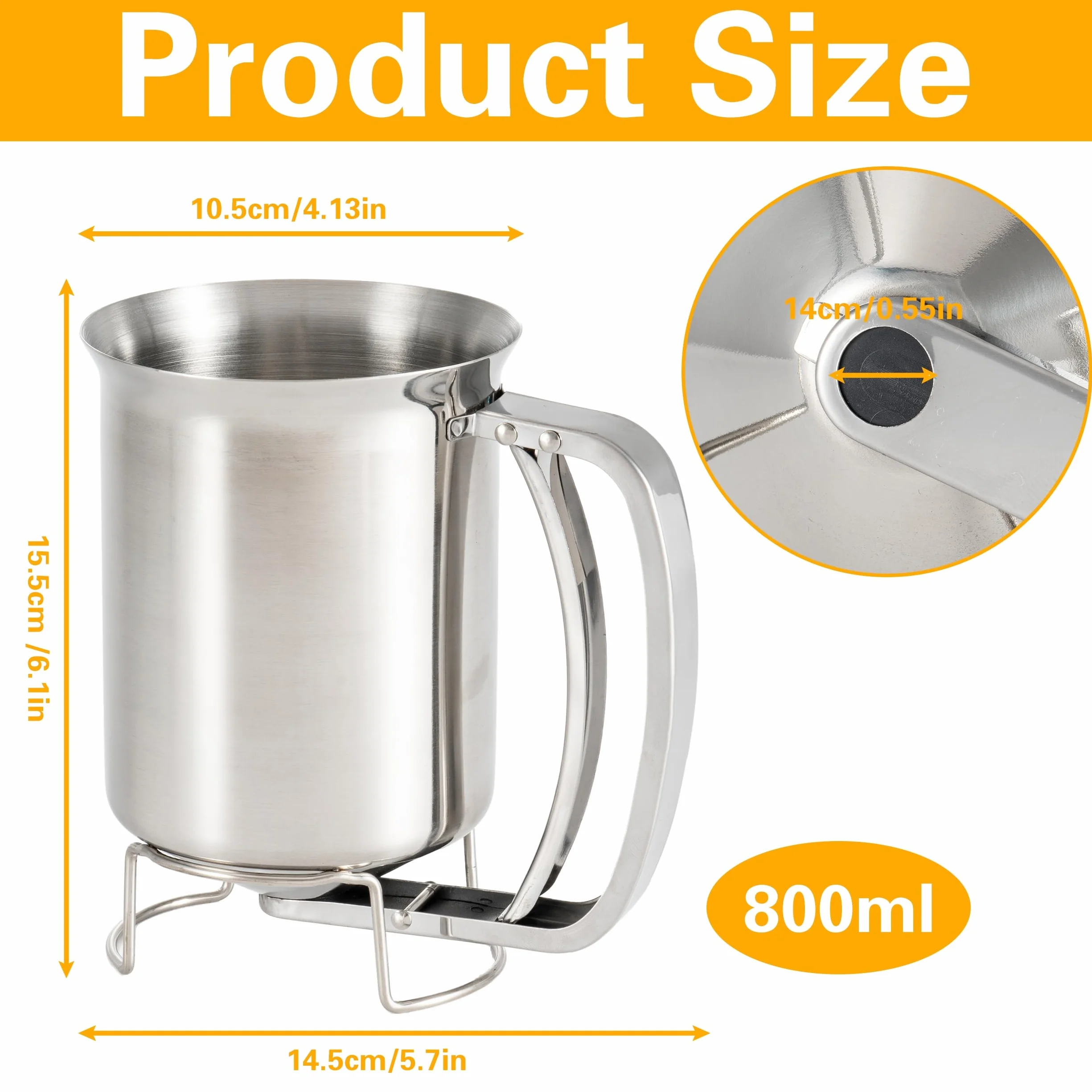 GIBOHOM Dosatore Pancake, Distributore per Pasta da 800 ml, in Acciaio Inox con Supporto, Dispenser per Pasta per Pancake, dosatore per Pasta per Pancake, dosatore Manuale per Pasta