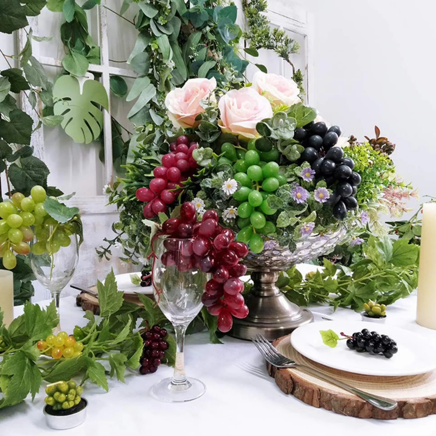 Uva Artificiale 5 Pezzi Tokaneit, Grappoli Decorativi in Gomma Smerigliata per Presentazione Frutta e Vino