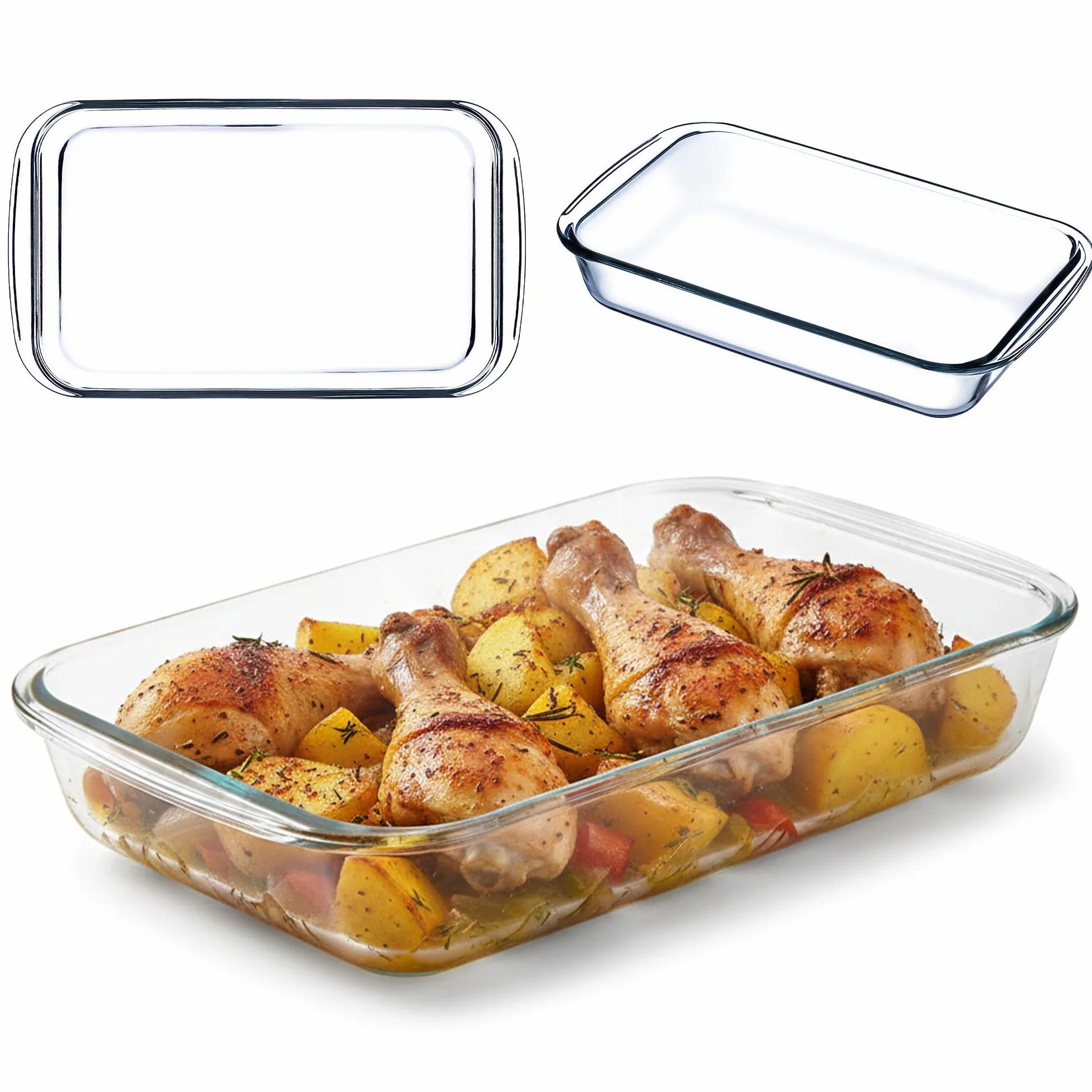 KADAX Pirofila rettangolare, da 2,2 L, in vetro resistente al calore, stampi per forno a gas lavabili in lavastoviglie, stoviglie per friggere, pirofila in vetro per lasagne, torte