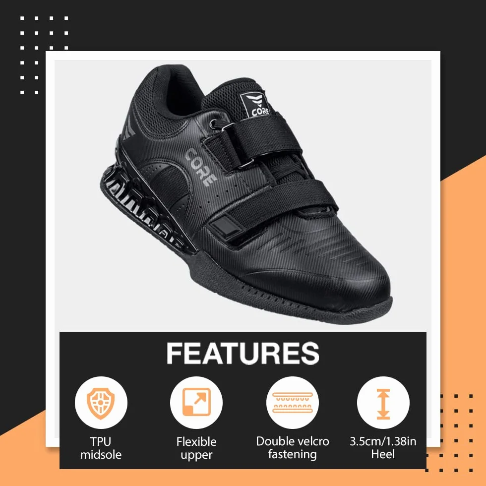 Nordcore Scarpe Sollevamento Pesi Force Black, Scarpe Squat Palestra, Calzature Powerlifting Cinturino Crossfit