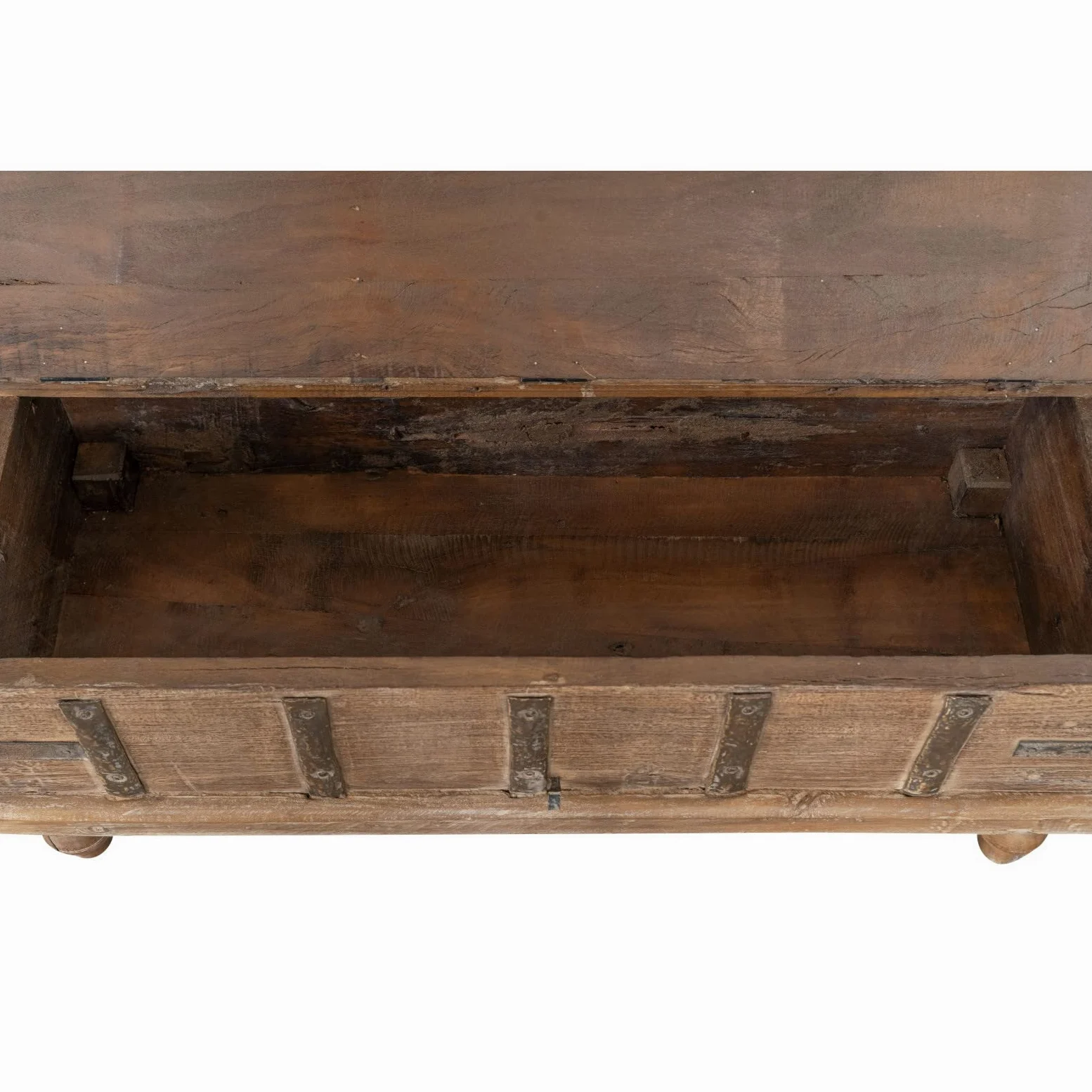 Biscottini Baule legno con panca contenitore 124x46x58 cm - Baule da interno in legno riciclato - Panca legno portagiochi vintage