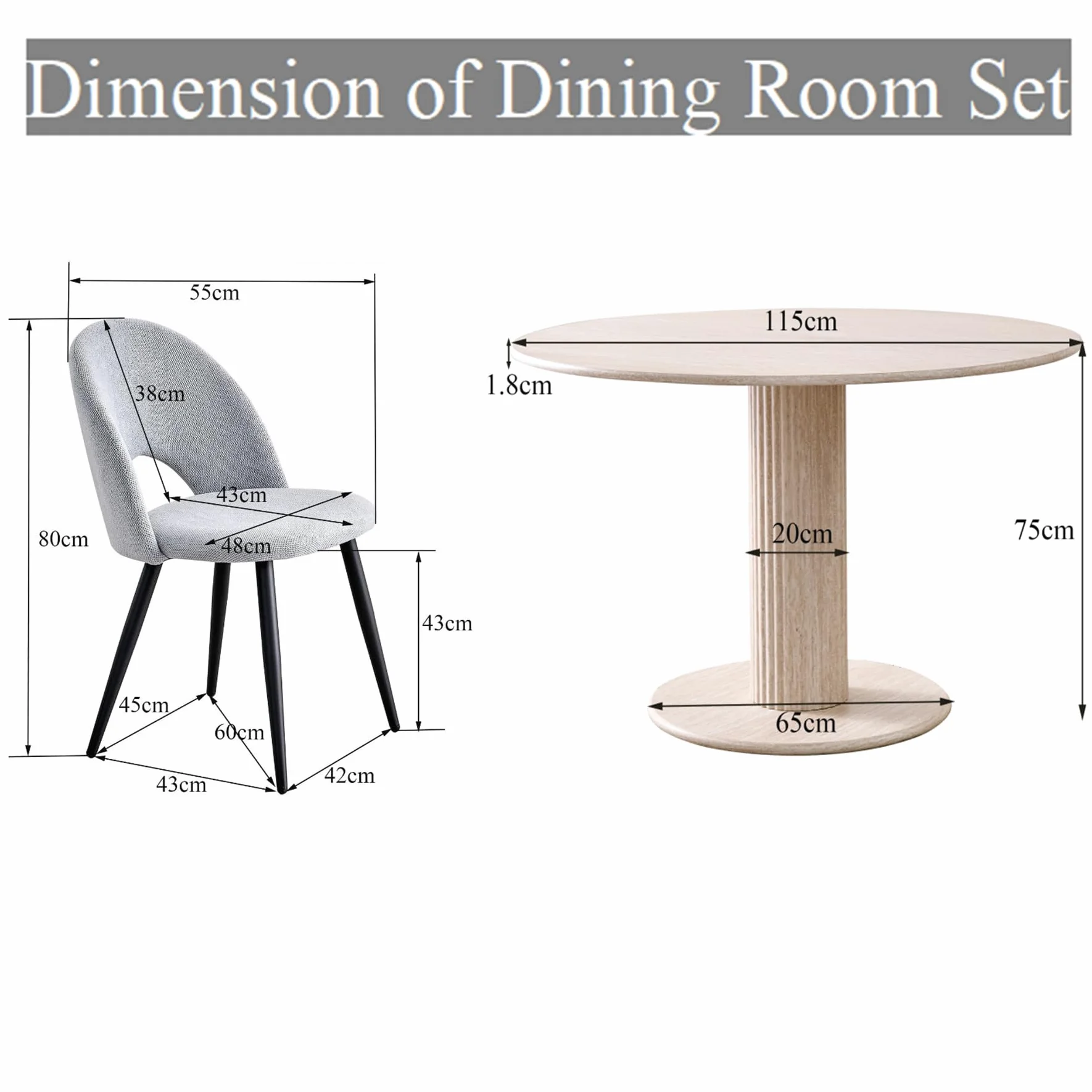 Set da Sala da Pranzo, Tavolo da Pranzo Rotondo Moderno con 4 Sedie da Pranzo, Piano del Tavolo in MDF e Seduta in Velluto per Cucina, Sala da Pranzo e Ristoranti (Grigio)