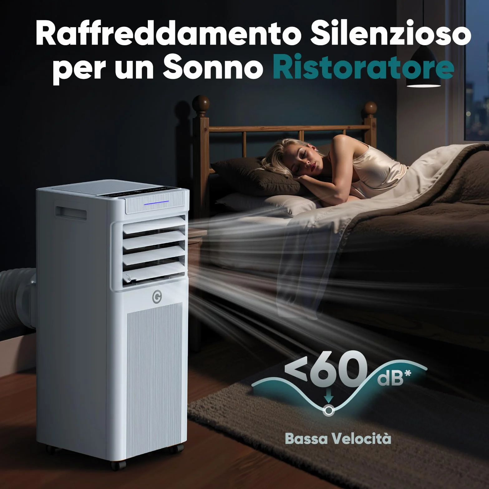 Condizionatore Portatile 9000 BTU con Deumidificatore 4 in 1, Ventilatore di Raffreddamento a 2 Velocità, Display Digitale e Telecomando, Kit Finestra, Timer 24 Ore Per Stanze Fino a 25 m²/78m³