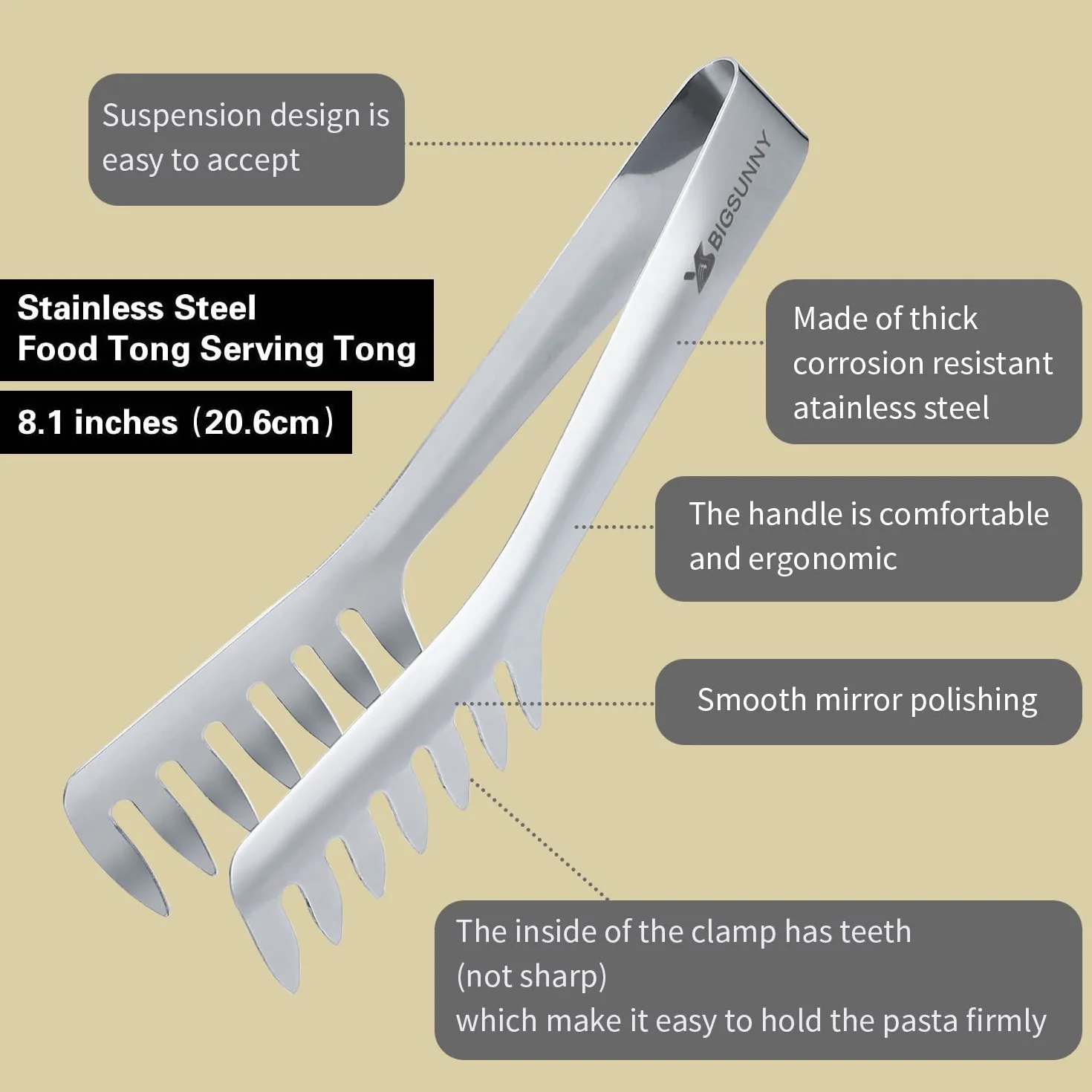 Pinze per pasta da cucina in acciaio INOX 20 cm per servire Spaghetti