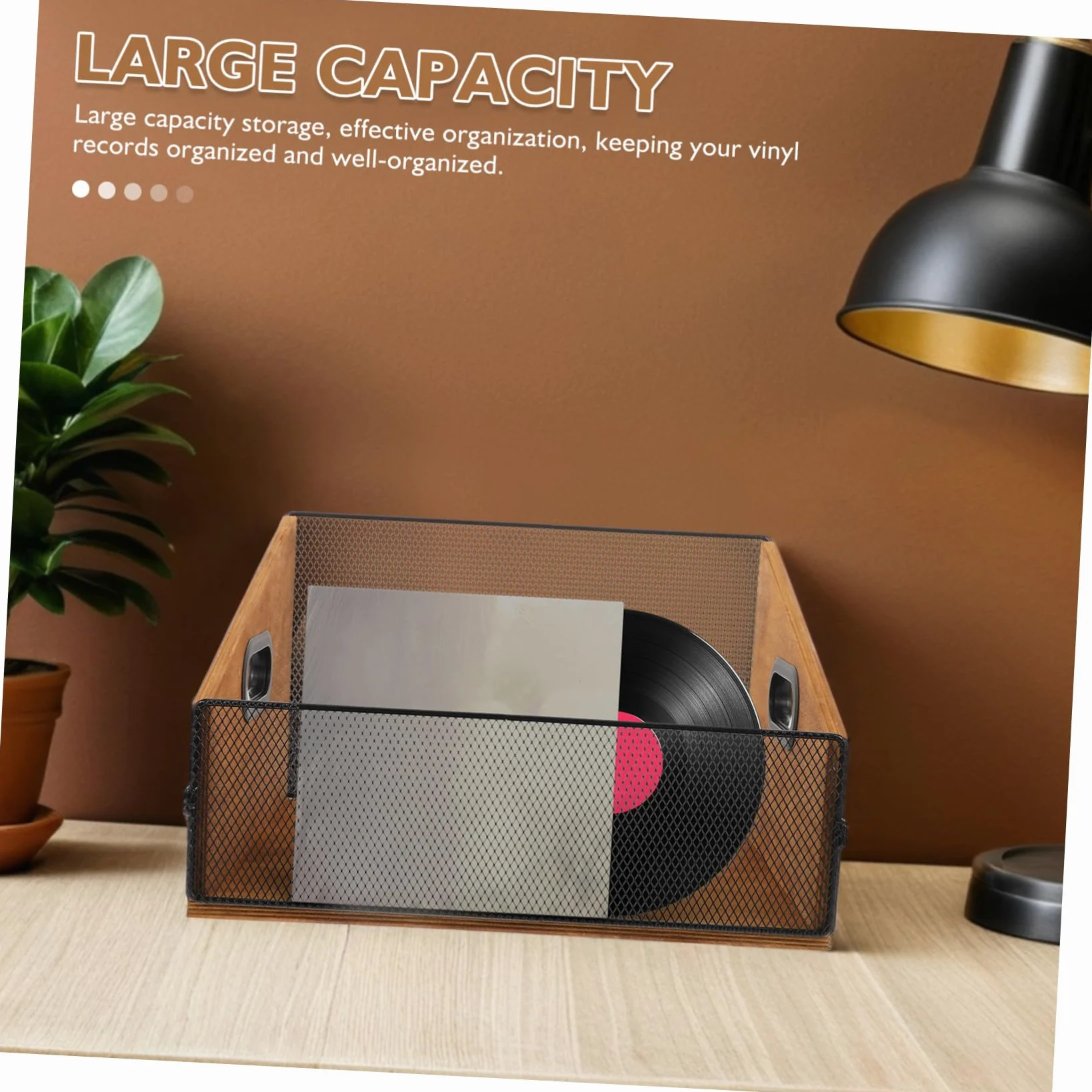 Scatola Porta Dischi in Legno con Manici Ergonomici Organizer per Vinili e Album Fotografici Cassa Rustica Robusta per Archivio Media e Libri
