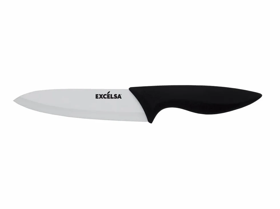 Excelsa Coltello Chef con Coprilama, Ceramica, Nero/Bianco, Lama 15 cm, 1 Unità