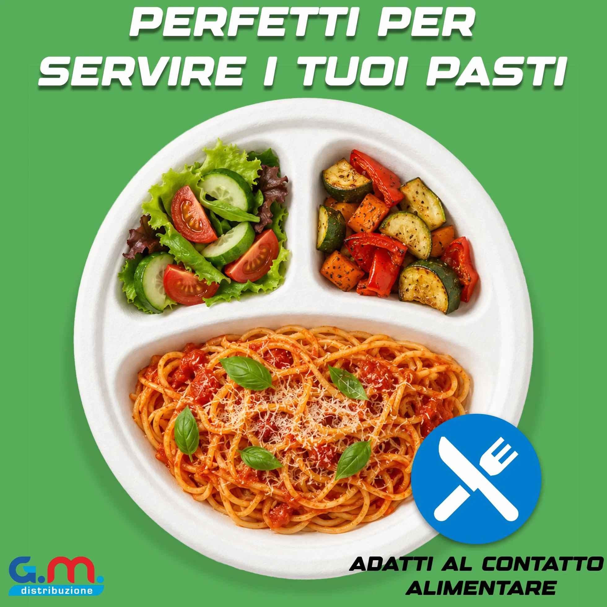 Piatti Tondi Triscomparto 26 cm Bianchi in Polpa di Cellulosa Compostabili Biodegradabili