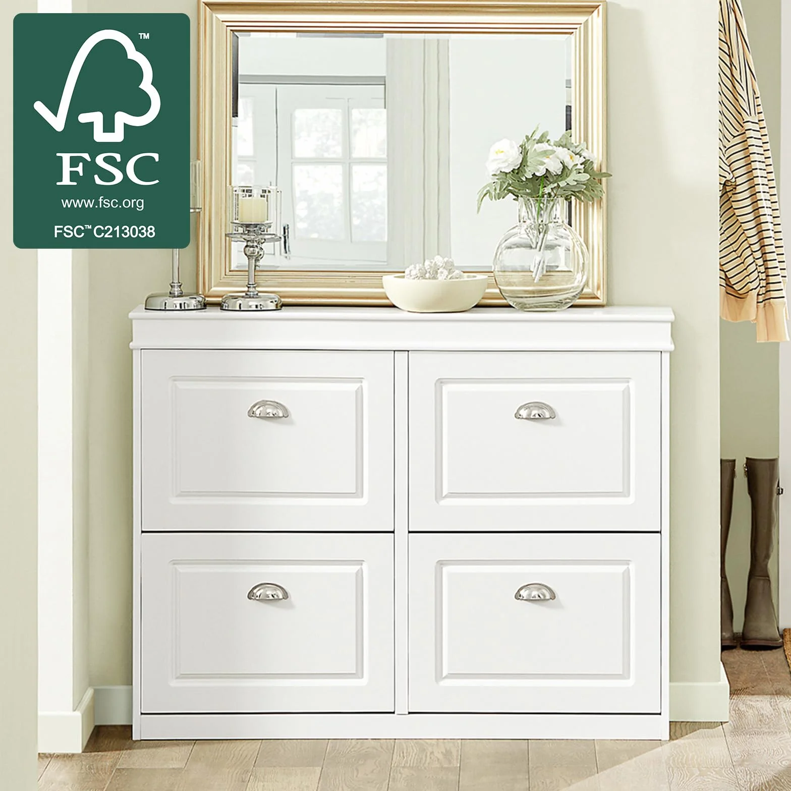 SoBuy Scarpiera Salvaspazio Slim Mobiletto Ingresso 4 Ante Ribalta Armadio Portascarpe Moderna 105x24x83cm Bianca FSR79-W