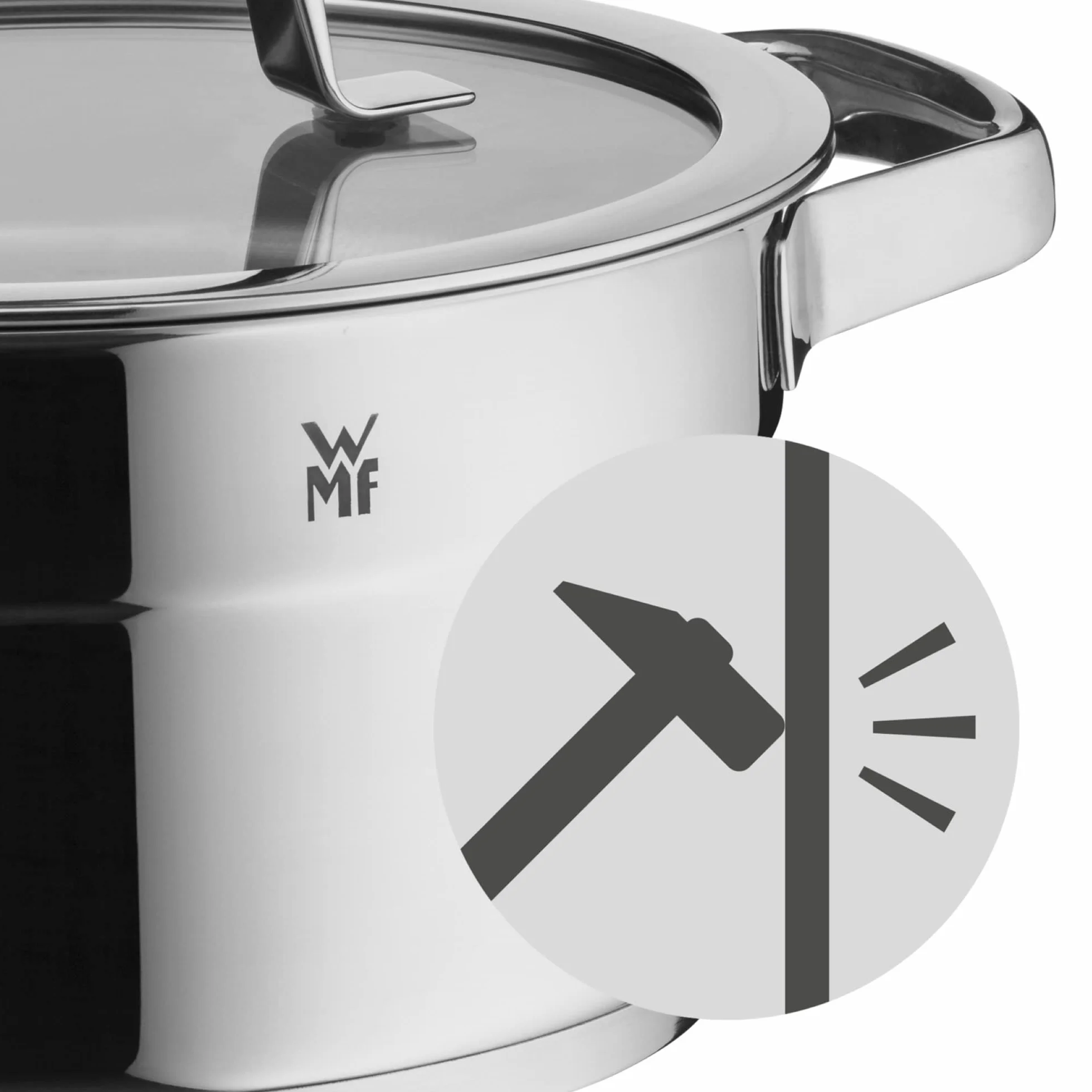WMF Compact Cuisine - Set di pentole a induzione, 5 pezzi, con coperchio in vetro, in acciaio inox Cromargan lucidato, non rivestito, scala interna