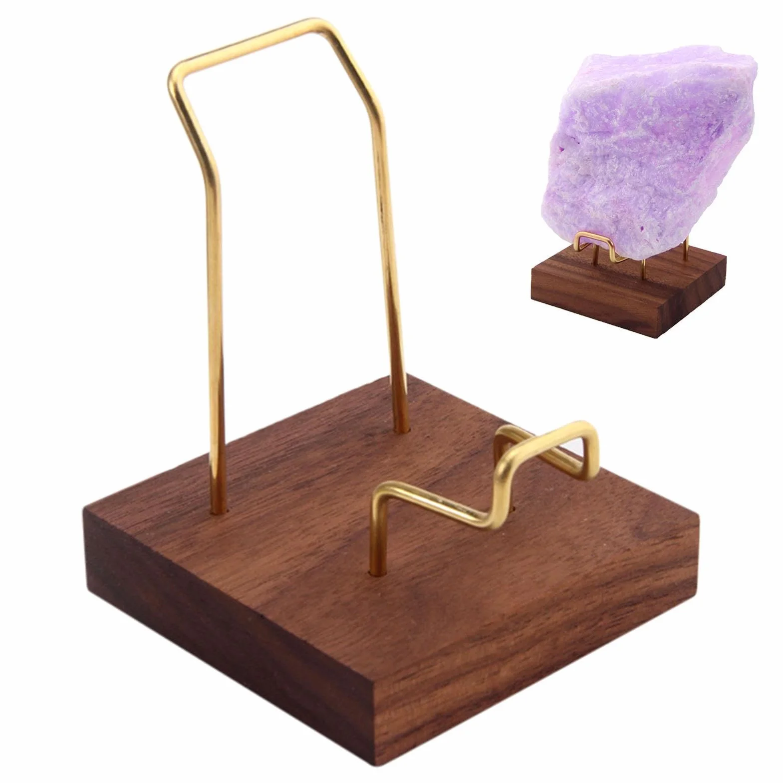 Espositore per minerali, cavalletto in metallo e , supporto minerale, resistente supporto geode con base in legno, espositore fossile regolabile, elegante supporto per pietre preziose