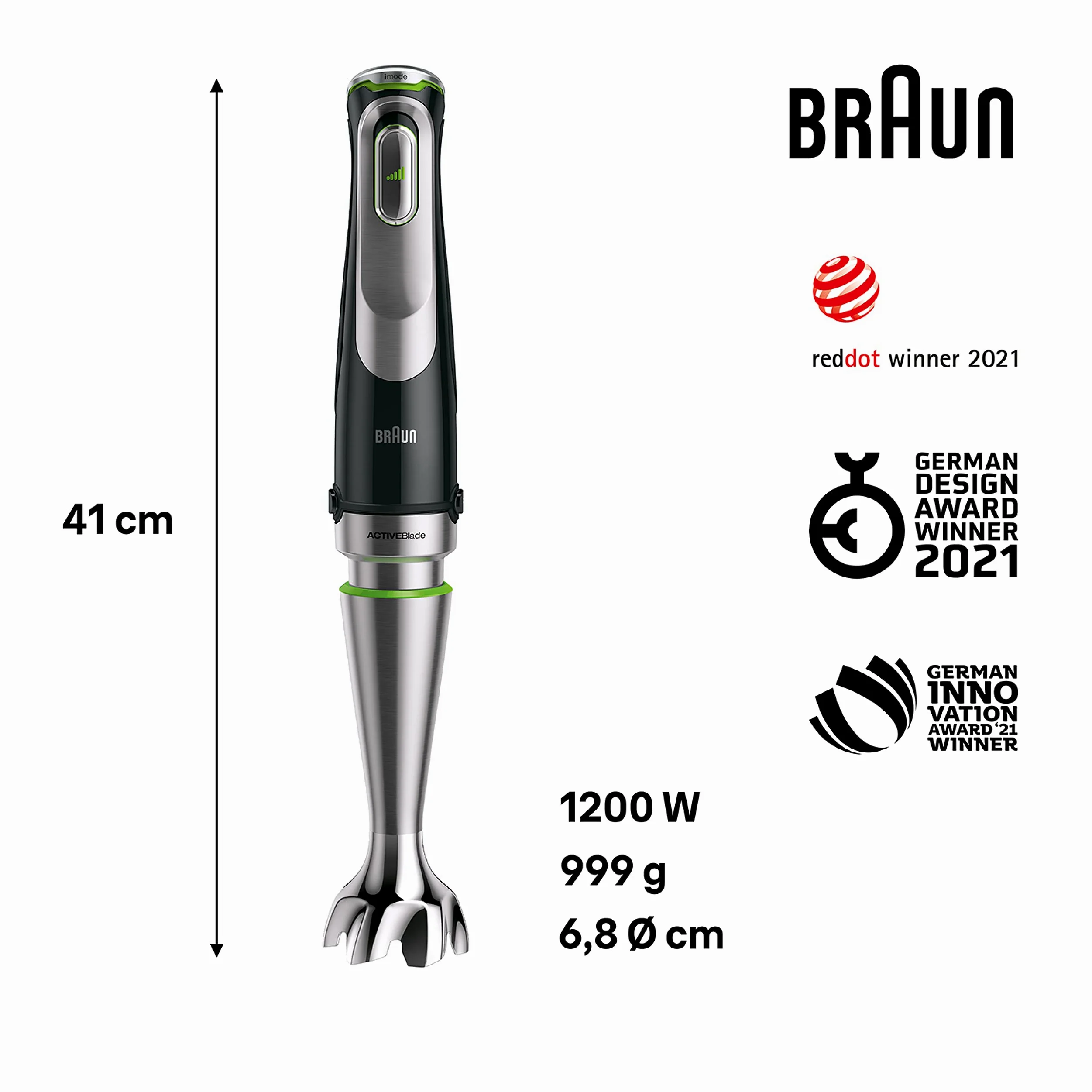 Braun MultiQuick 9 - Frullatore a Immersione Anti Splash, Selezione di Velocità Precisa, Active PowerDrive, Frullatore a Caraffa, Tritatutto, Bicchiere 600 mL, 1200W, Nero (MQ9147X)