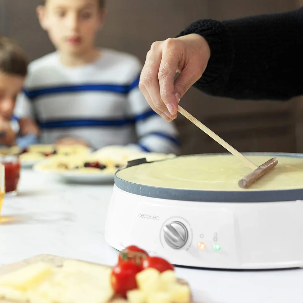Cecotec Crepe Maker Fun Crepe stone Twin 1200W 30.5 cm Antiaderente RockStone Piastra Reversibile Termostato Regolabile Rullo Spatola