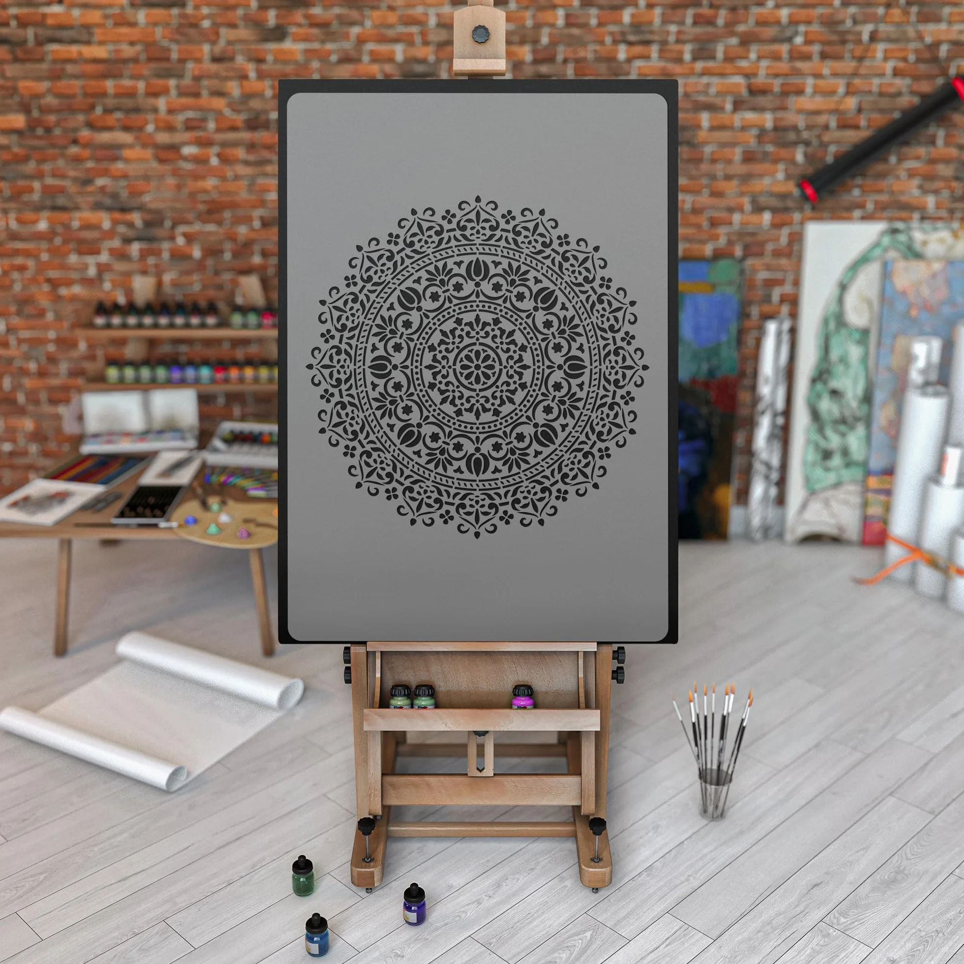 NAKLEO Stencil Mandala per Pittura Diametro 109cm-XL, Cerchio Geometrico Orientale Modello per Pareti Grandi Dimensioni, Plastica e Riutilizzabile Fai Da Te Artigianato, Muro Legno Tessuto Mobili